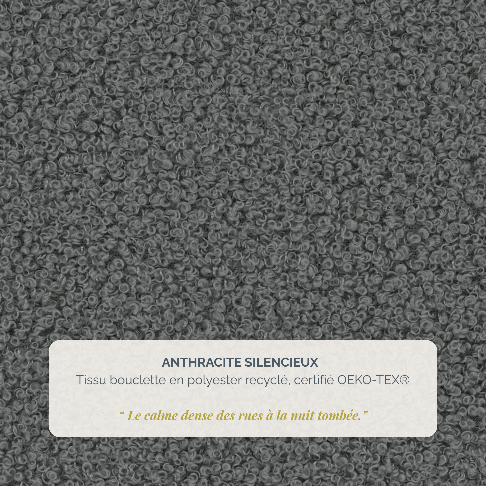 Canapé droit Oberkampf en tissu bouclette anthracite Paname Avenue, détail de la texture du revêtement