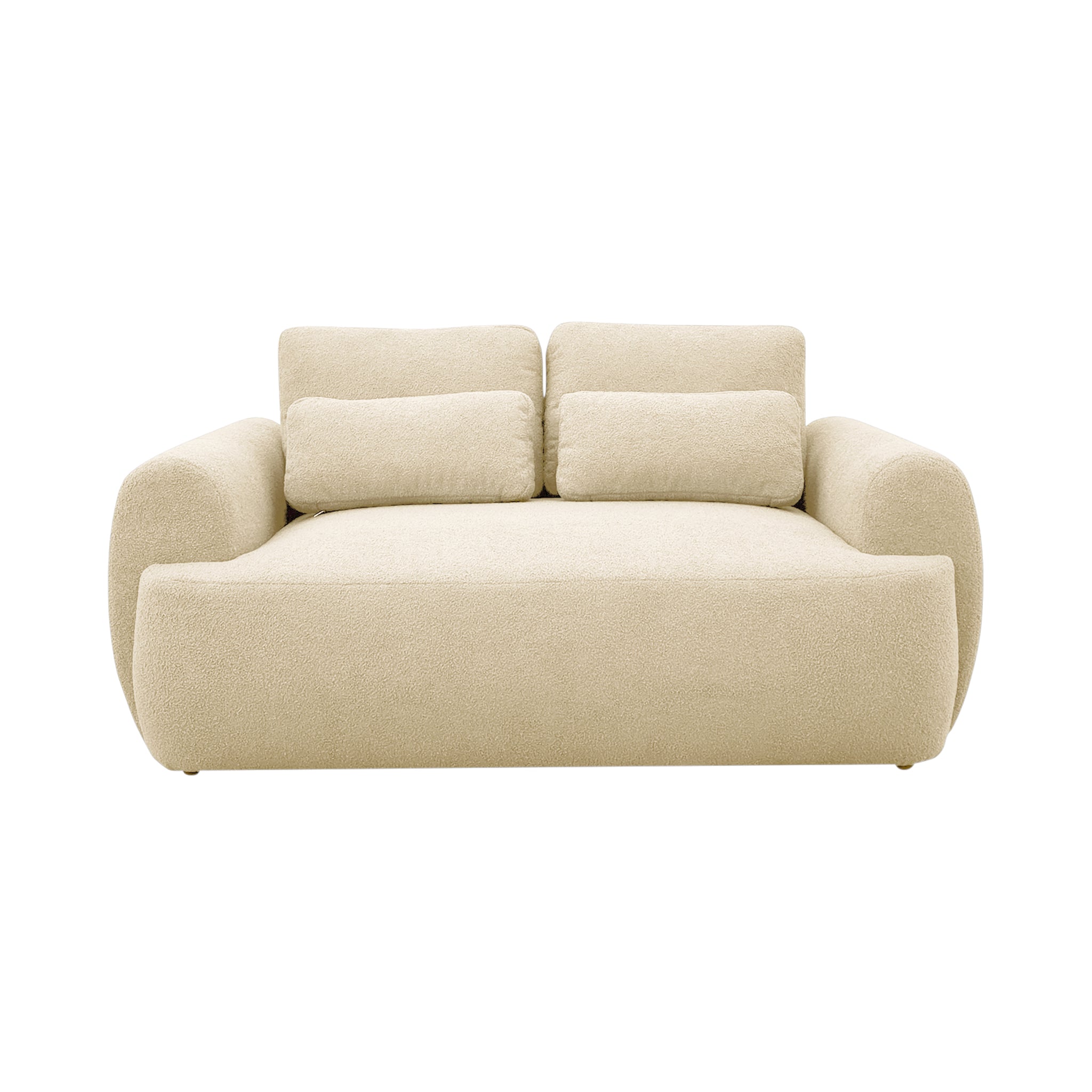 Canapé droit Oberkampf en tissu bouclette beige Paname Avenue, vue de face sur fond blanc