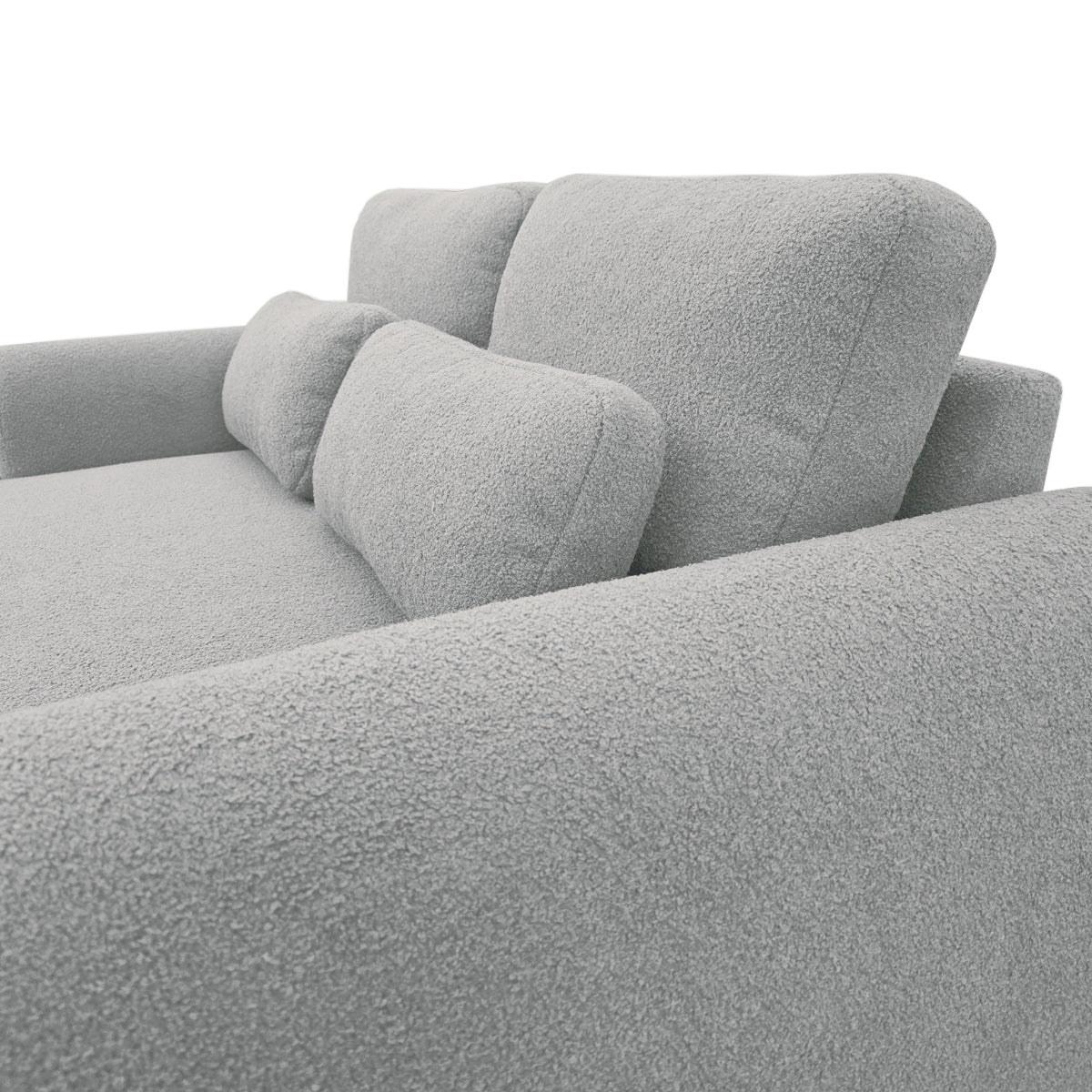 Canapé droit Oberkampf en tissu bouclette gris clair Paname Avenue, zoom sur le revêtement