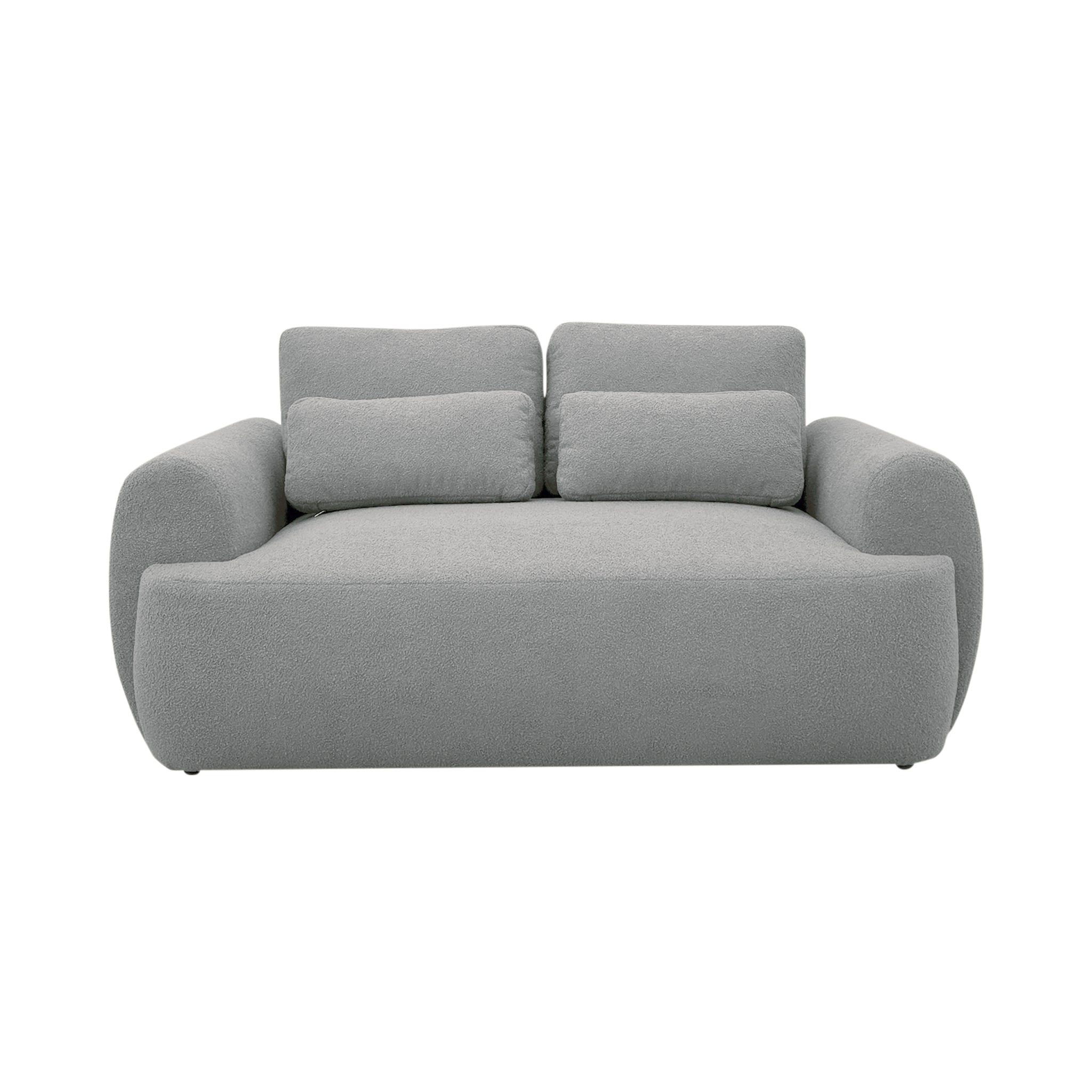 Canapé droit Oberkampf en tissu bouclette gris clair Paname Avenue, vue de face sur fond blanc