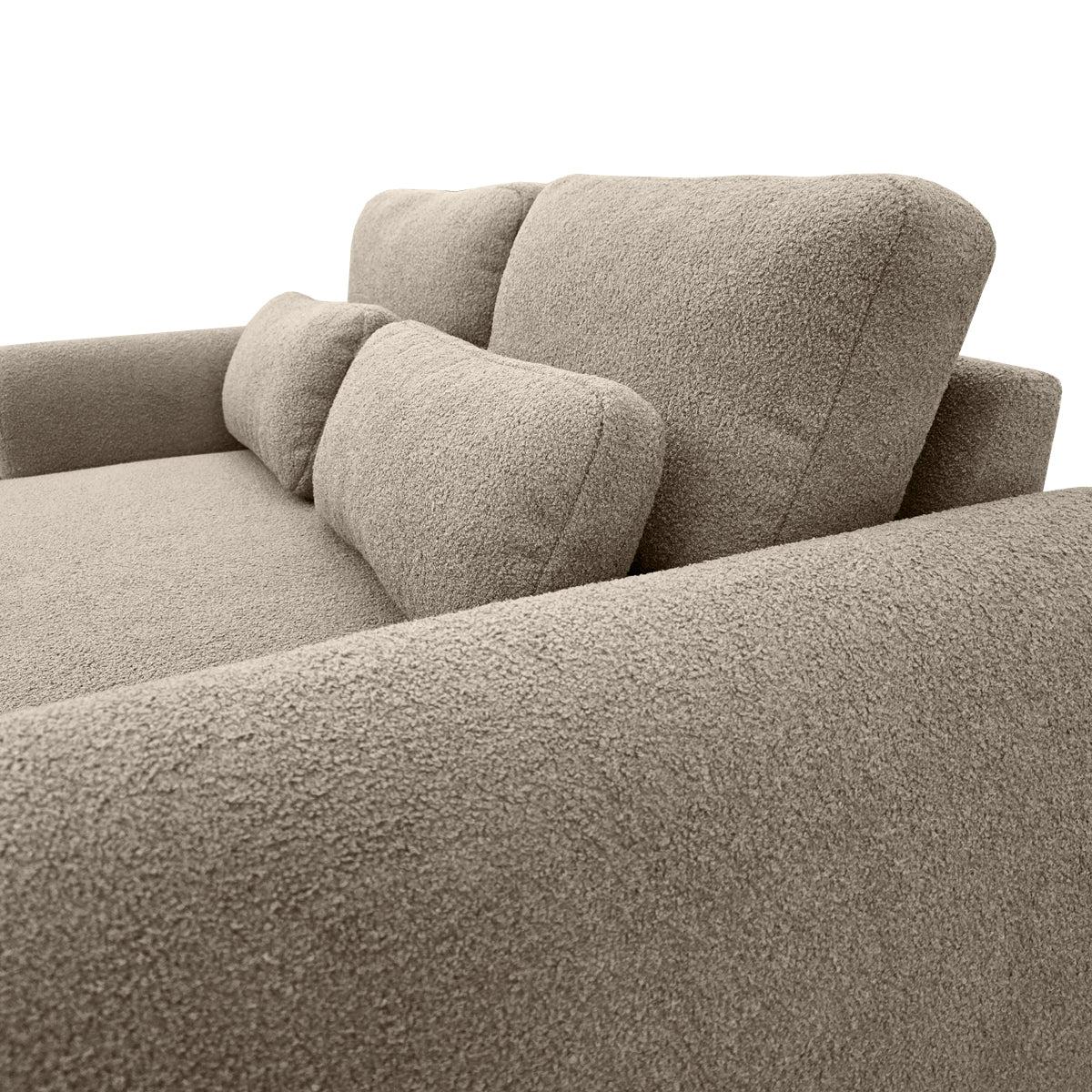 Canapé droit Oberkampf en tissu bouclette taupe Paname Avenue, zoom sur le revêtement