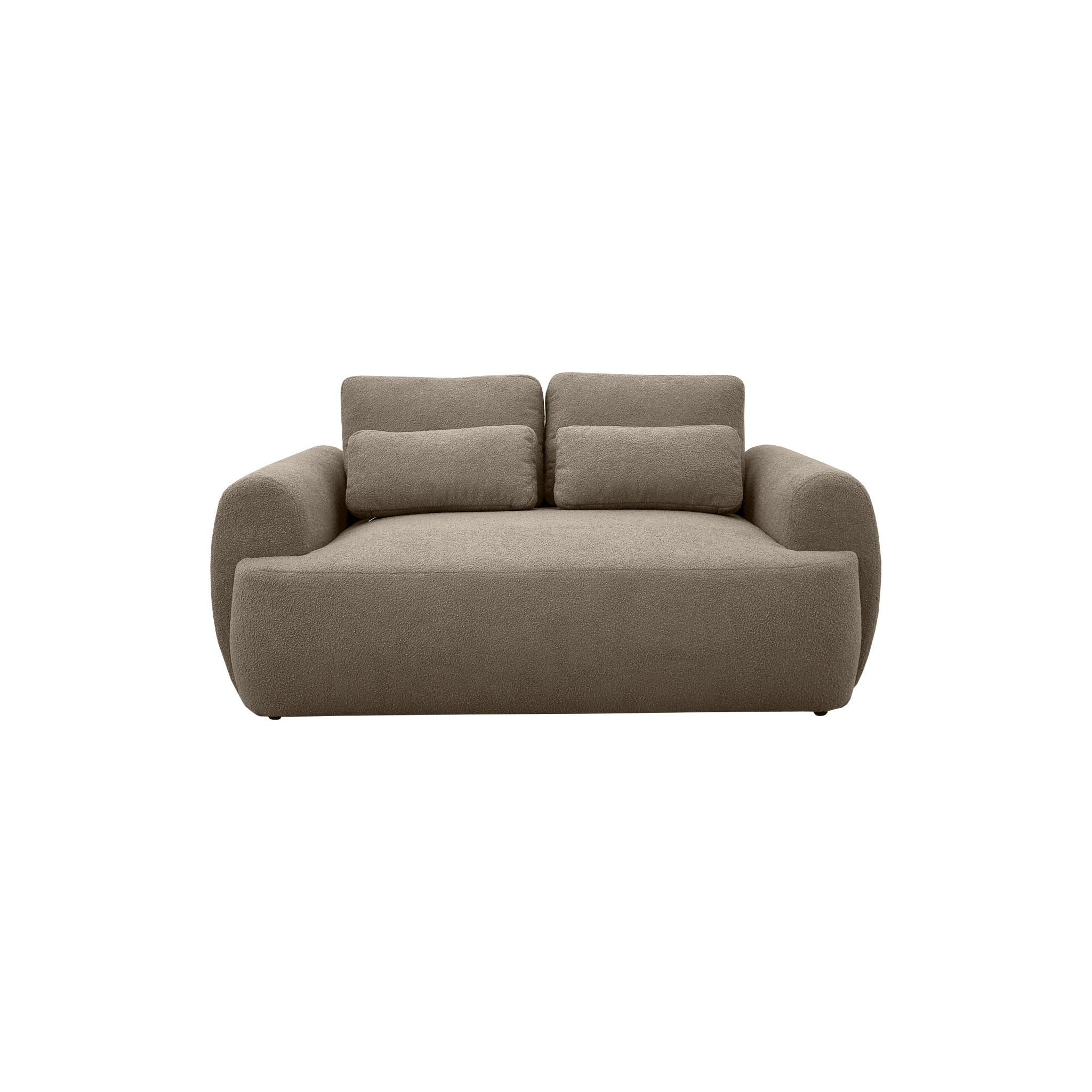 Canapé droit Oberkampf en tissu bouclette taupe Paname Avenue, vue de face sur fond blanc