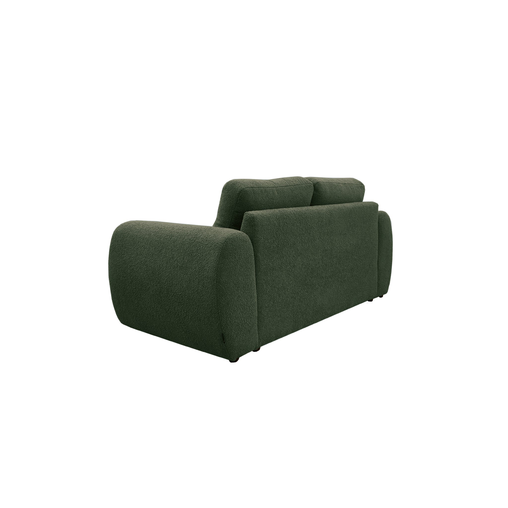 Canapé droit Oberkampf en tissu bouclette vert Paname Avenue, vue trois-quarts de dos sur fond blanc