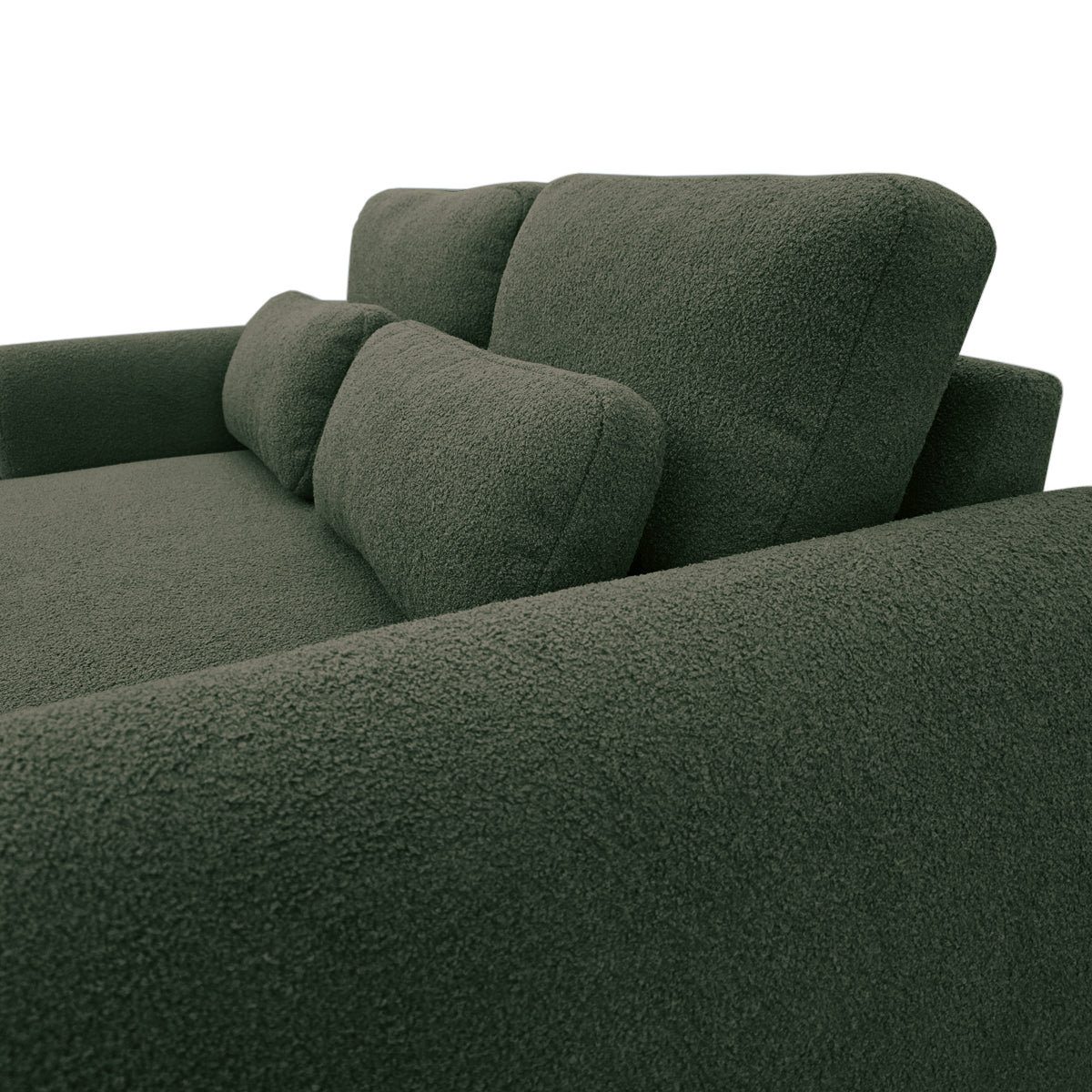 Canapé droit Oberkampf en tissu bouclette vert Paname Avenue, zoom sur le revêtement