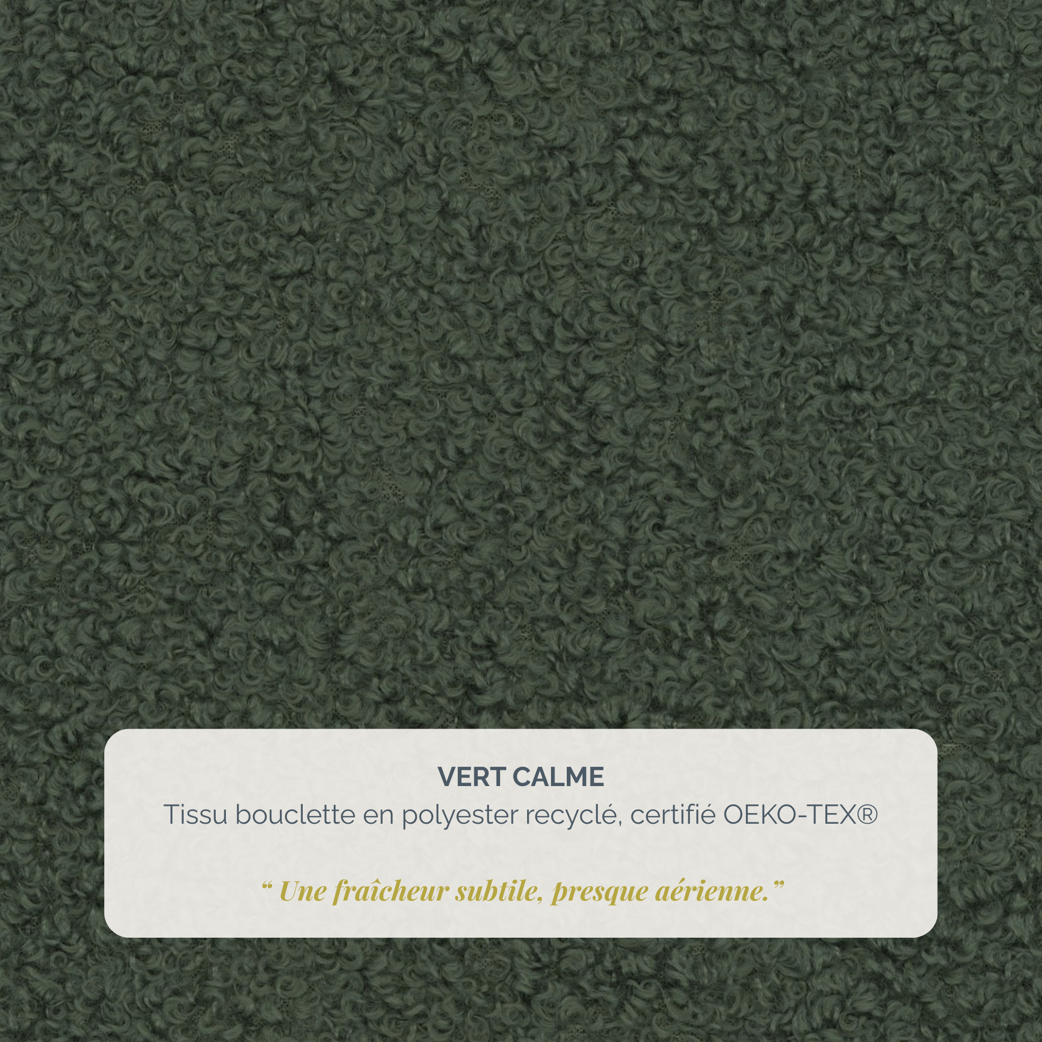 Canapé droit Oberkampf en tissu bouclette vert Paname Avenue, détail de la texture du revêtement