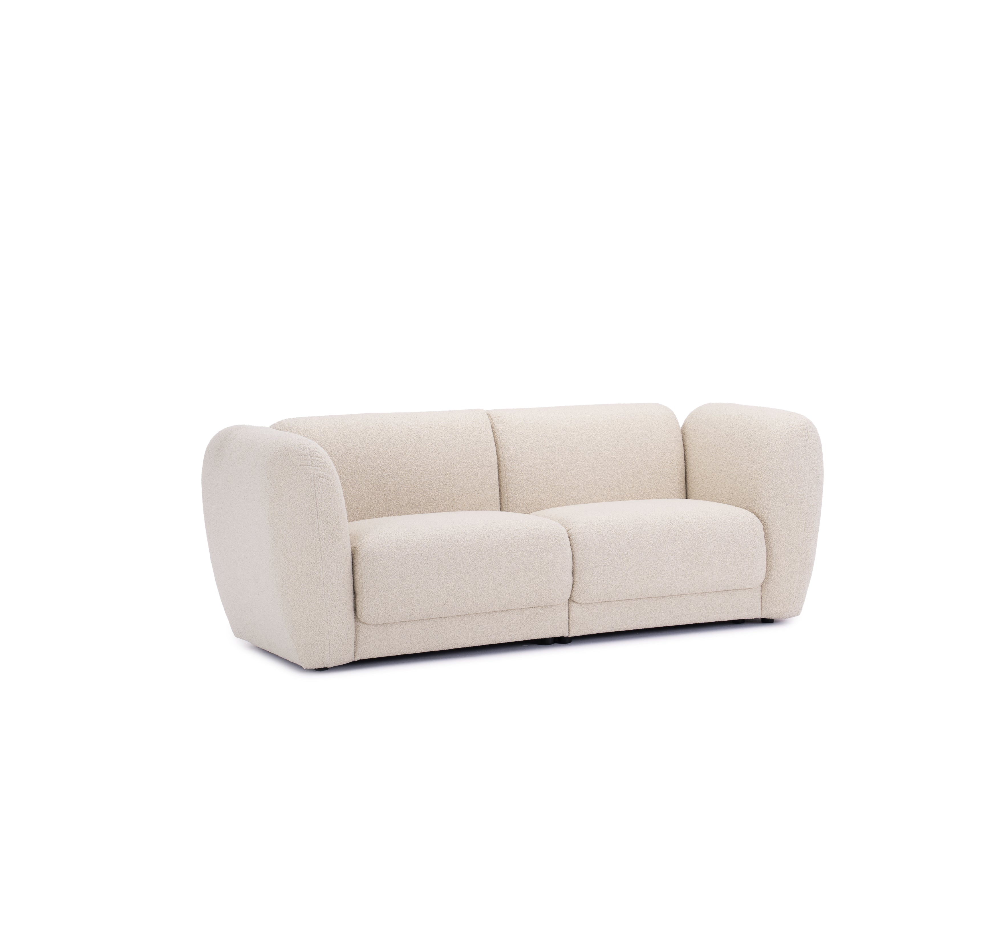 Canapé droit Pigalle en tissu bouclette beige Paname Avenue, vue trois-quarts sur fond blanc