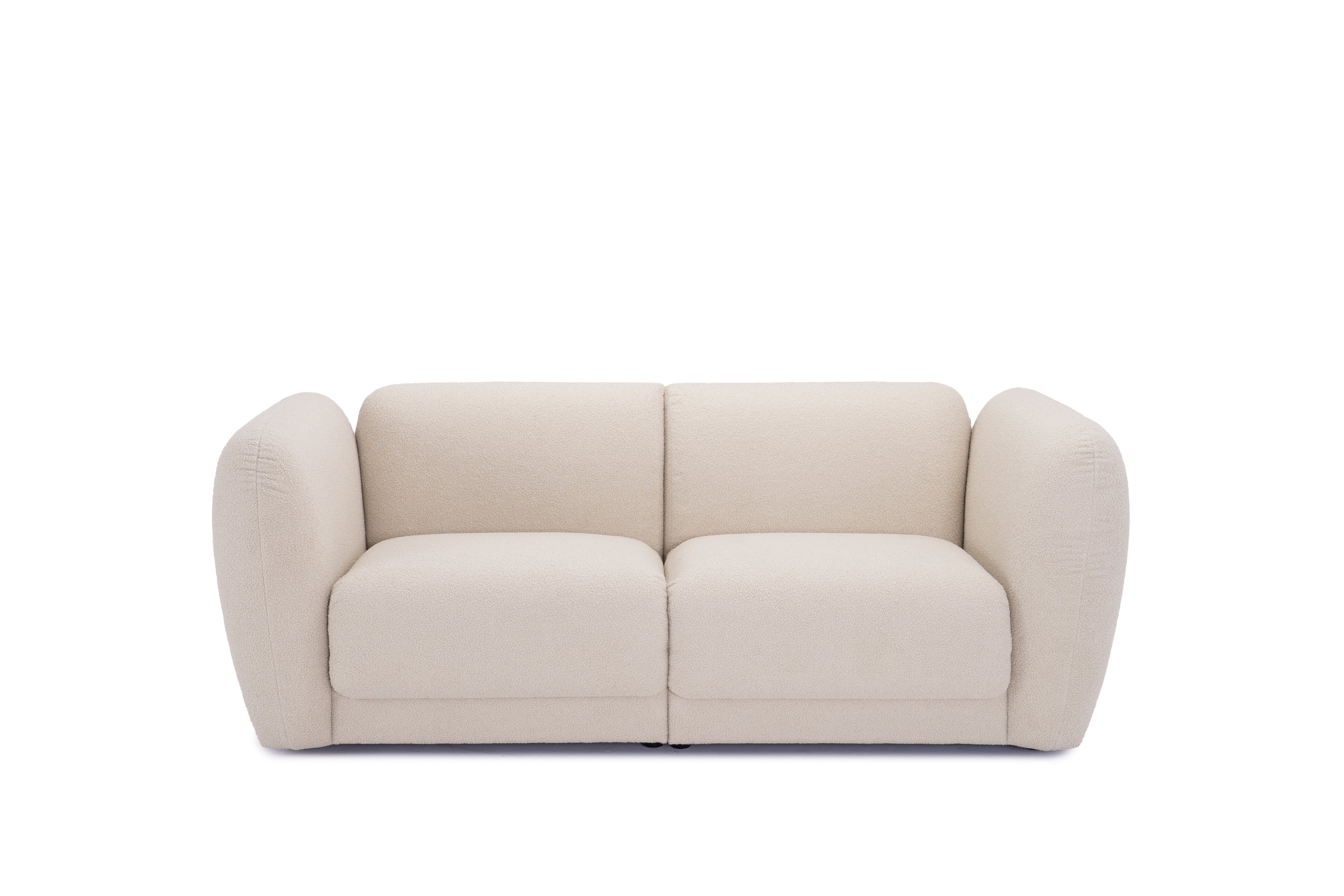Canapé droit Pigalle en tissu bouclette beige Paname Avenue, vue de face sur fond blanc