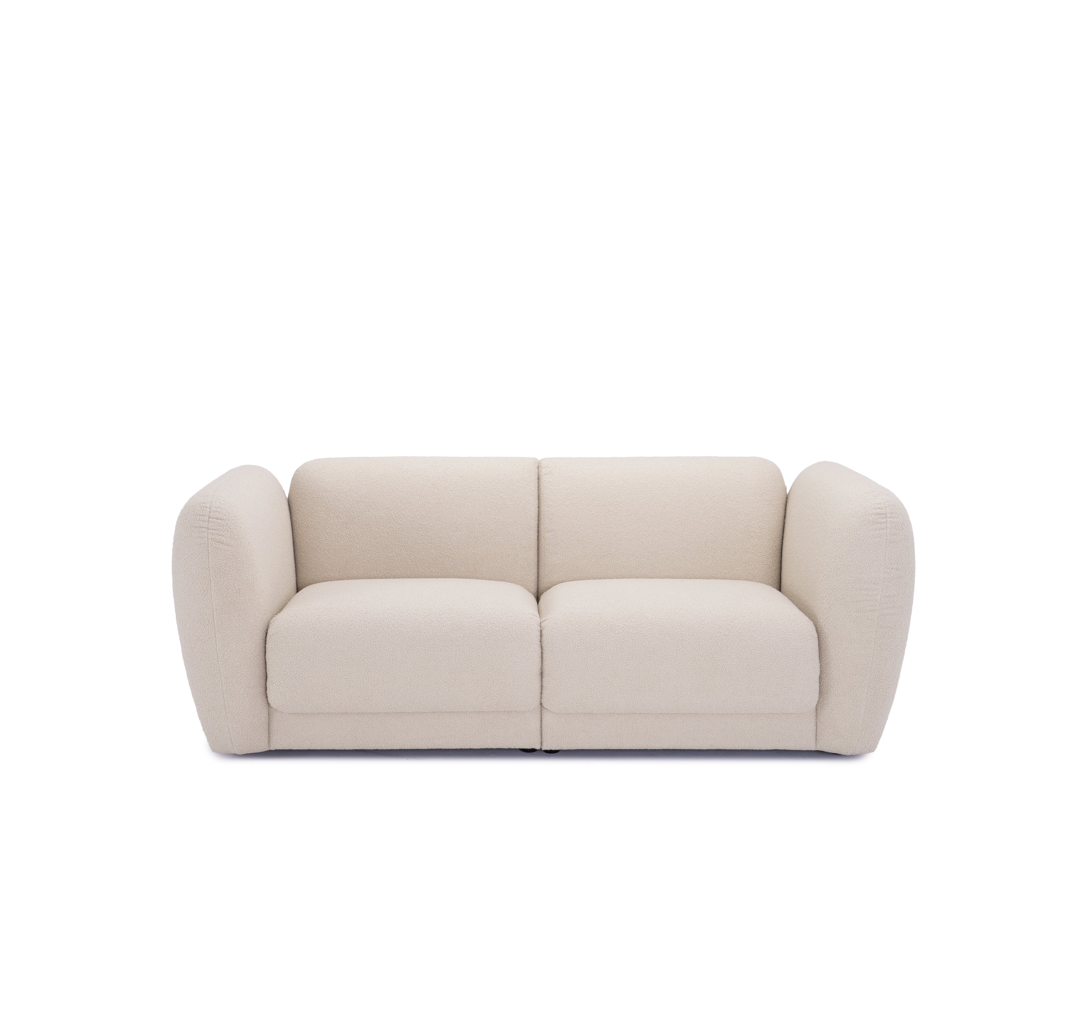 Canapé droit Pigalle en tissu bouclette beige Paname Avenue, vue de face sur fond blanc