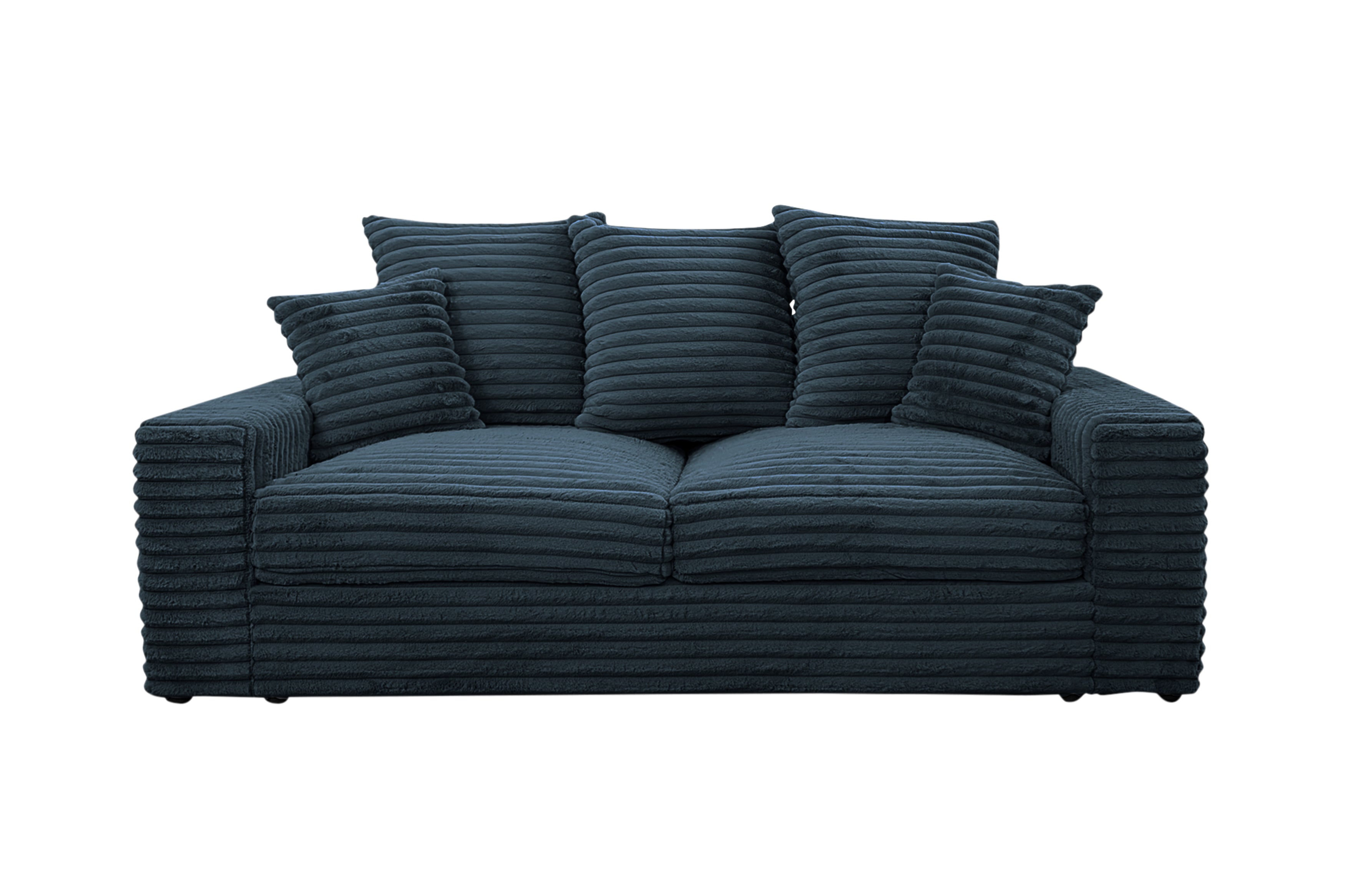 Canapé droit Poissonnière en tissu gros velours côtelé bleu Paname Avenue, vue de face sur fond blanc