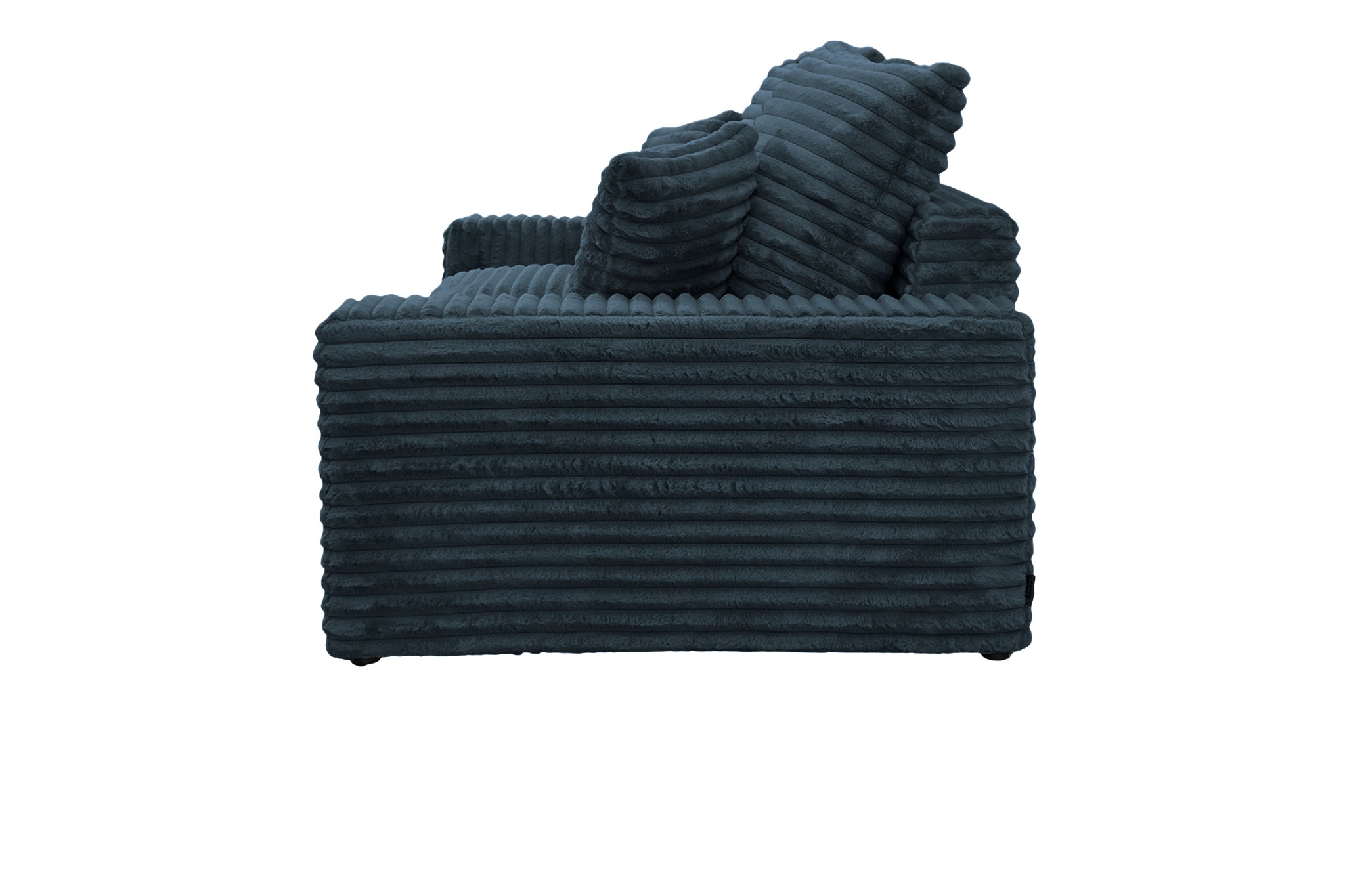 Canapé droit Poissonnière en tissu gros velours côtelé bleu Paname Avenue, vue de profil sur fond blanc