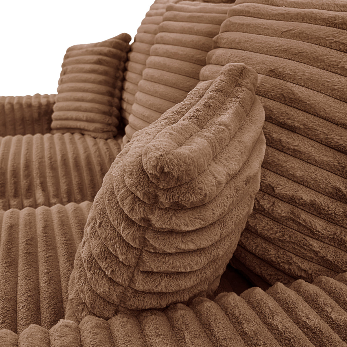 Canapé droit Poissonnière en tissu gros velours côtelé terracotta Paname Avenue, zoom sur le revêtement