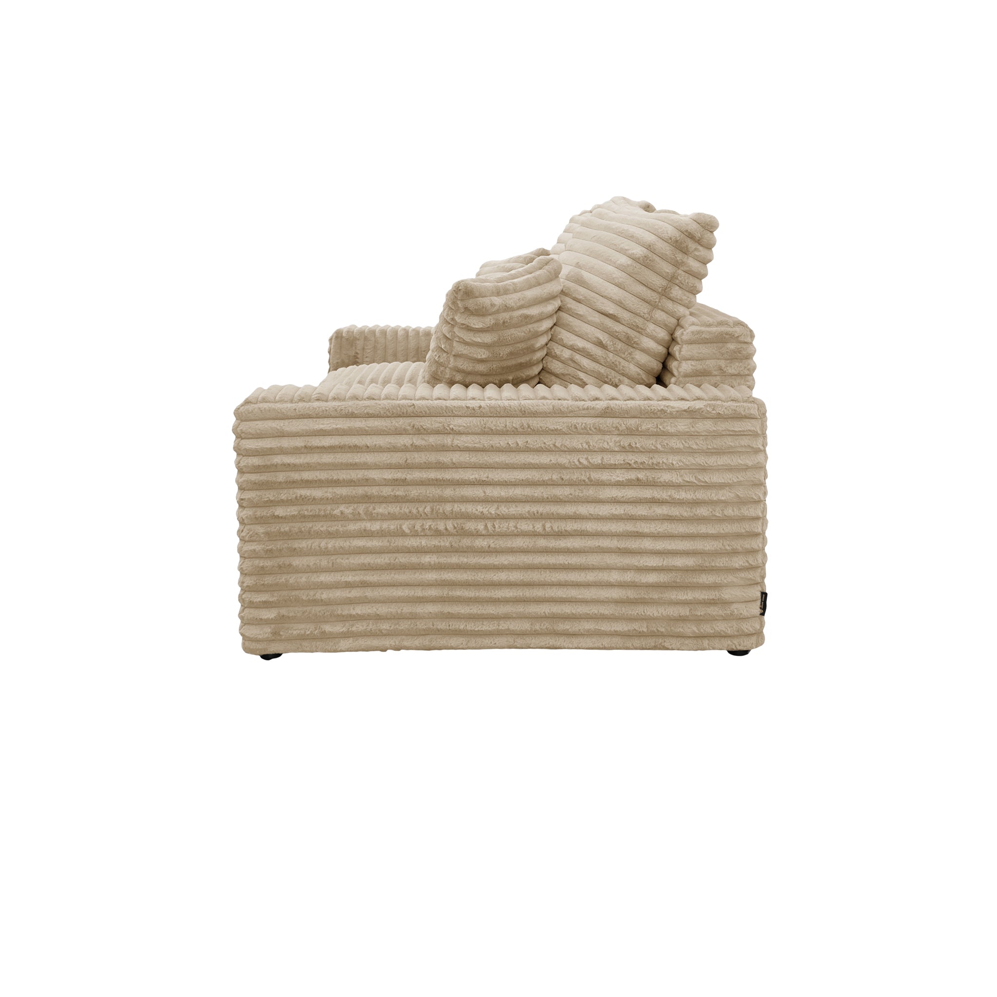 Canapé droit Poissonnière en tissu gros velours côtelé beige Paname Avenue, vue de profil sur fond blanc