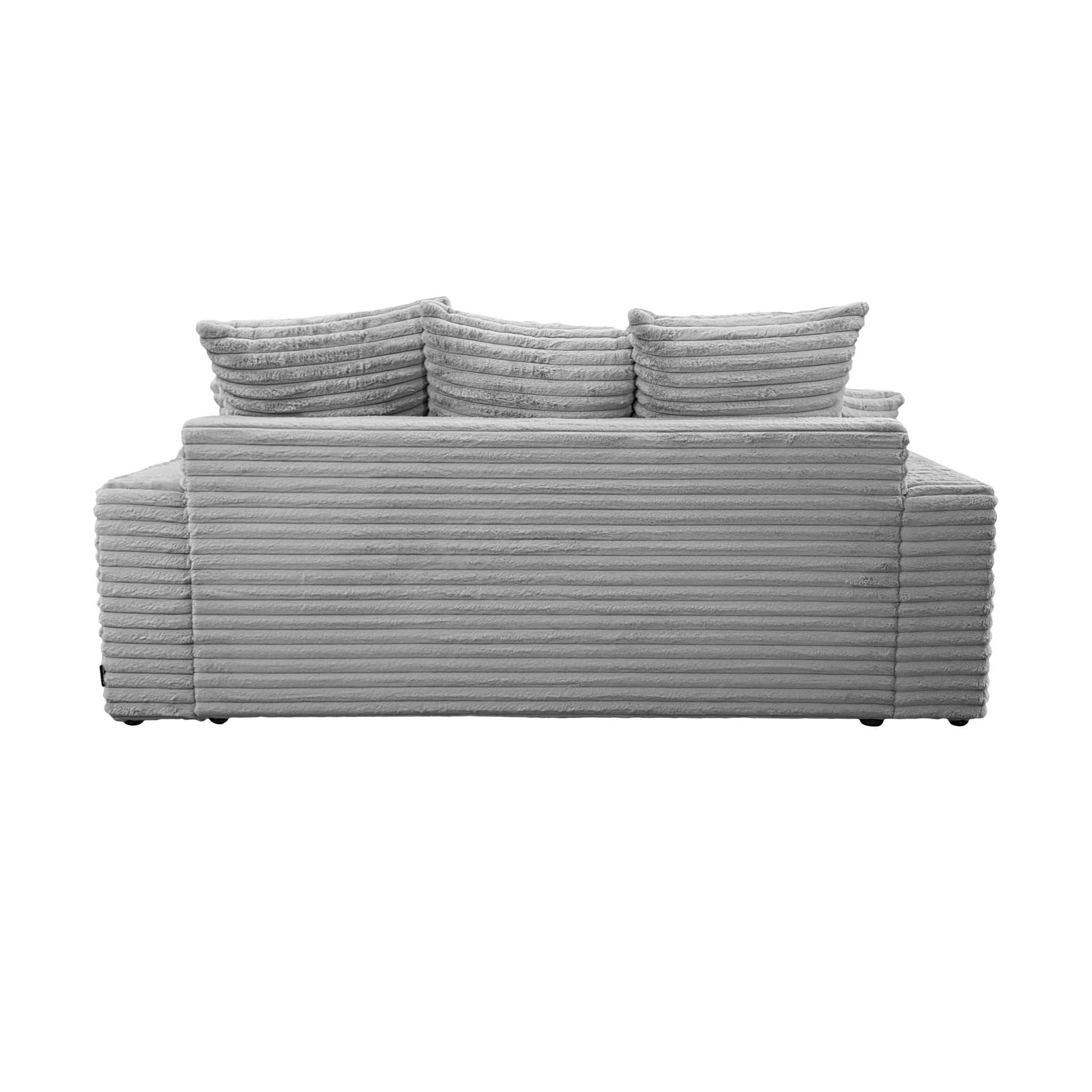 Canapé droit Poissonnière en tissu gros velours côtelé gris clair Paname Avenue, vue arrière sur fond blanc