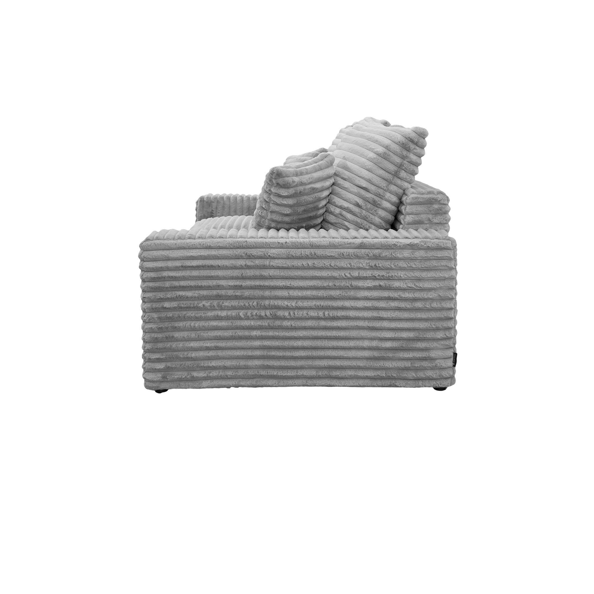 Canapé droit Poissonnière en tissu gros velours côtelé gris clair Paname Avenue, vue de profil sur fond blanc