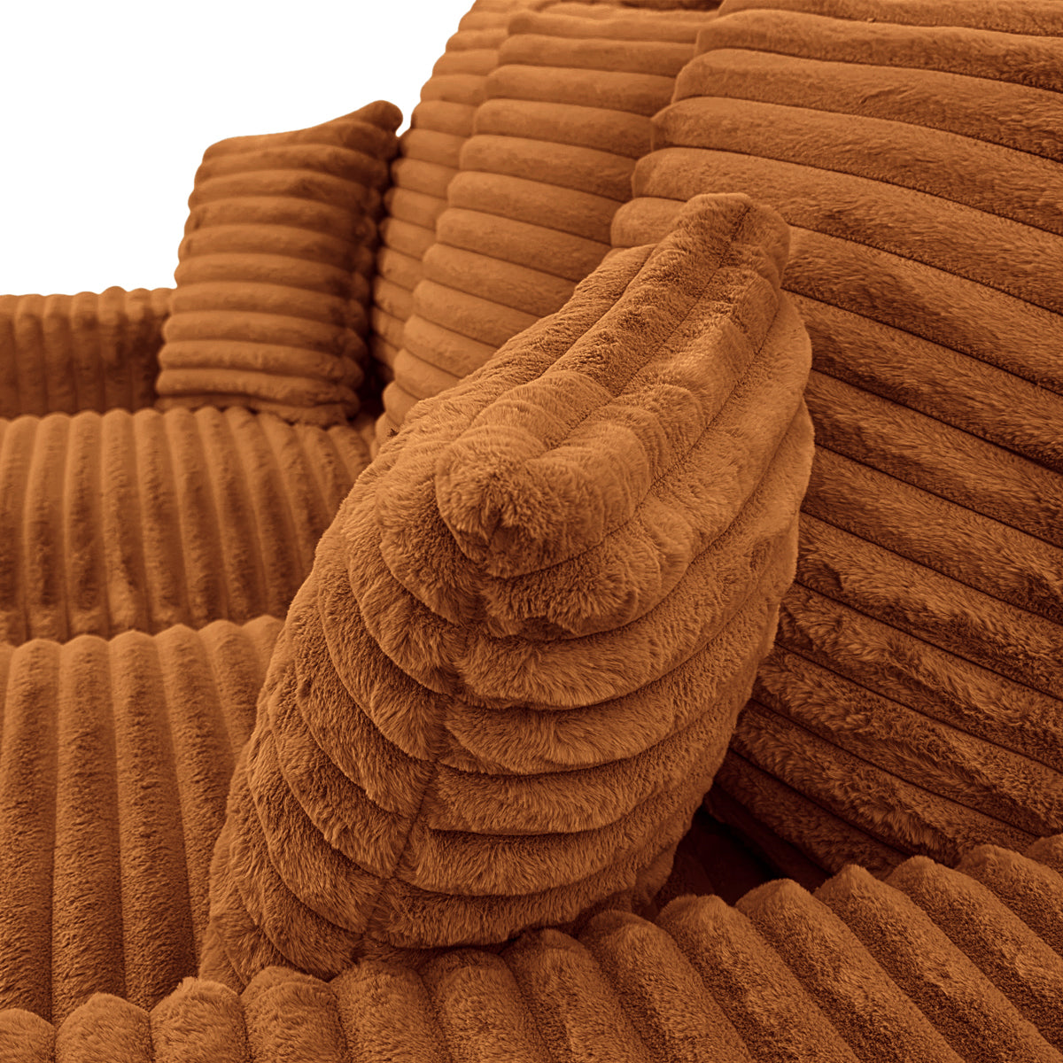 Canapé droit Poissonnière en tissu gros velours côtelé terracotta Paname Avenue, zoom sur le revêtement