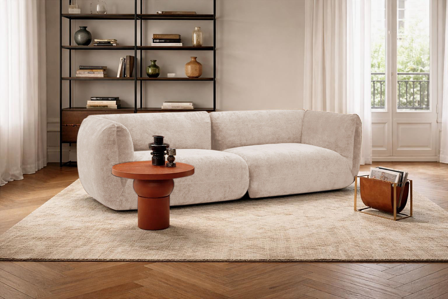 Canapé droit Portefoin en tissu chenille beige Paname Avenue, dans un décor inspire au quartier parisien