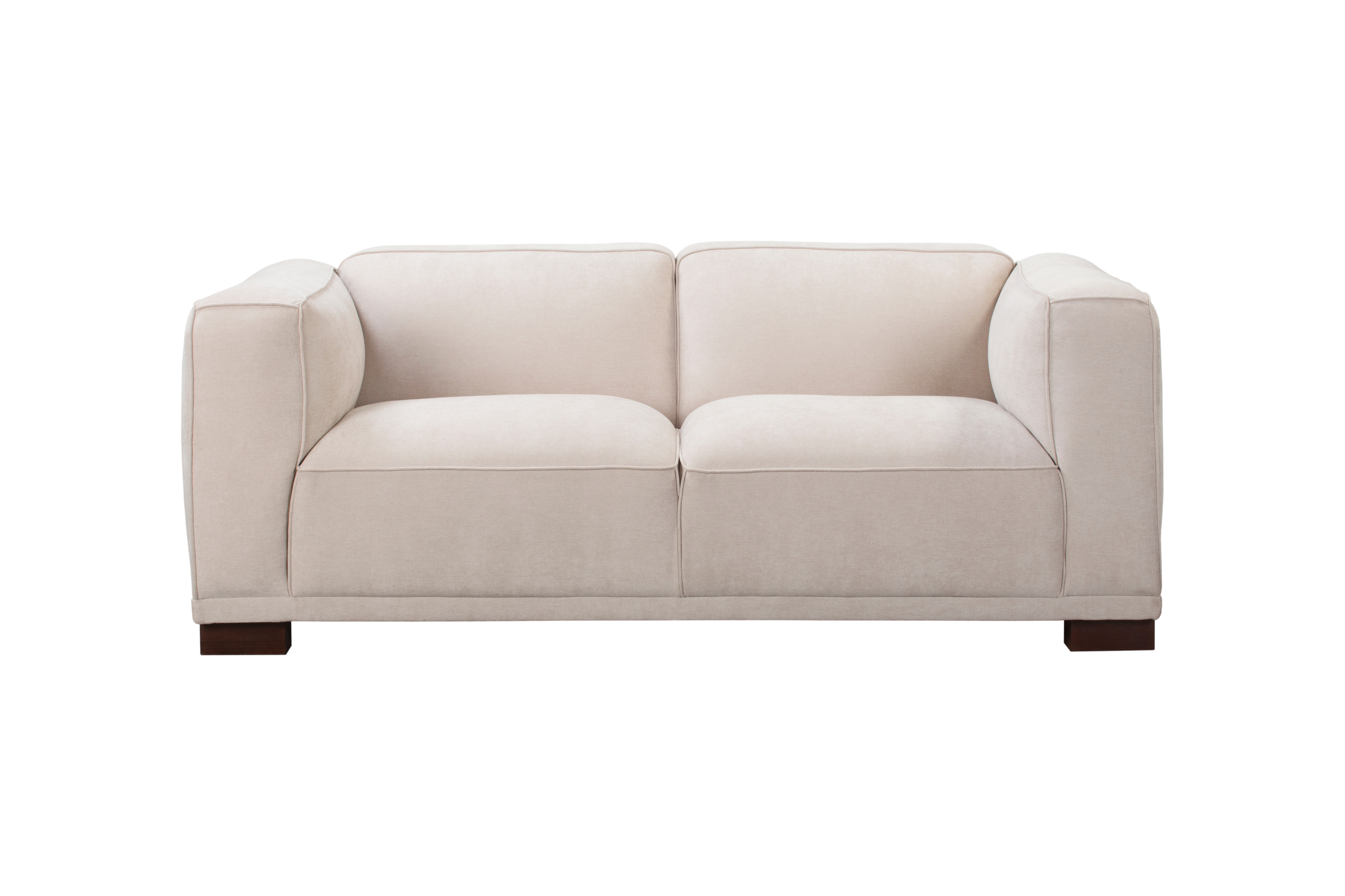 Canapé droit Poulbot en tissu chenille beige Paname Avenue, vue de face sur fond blanc