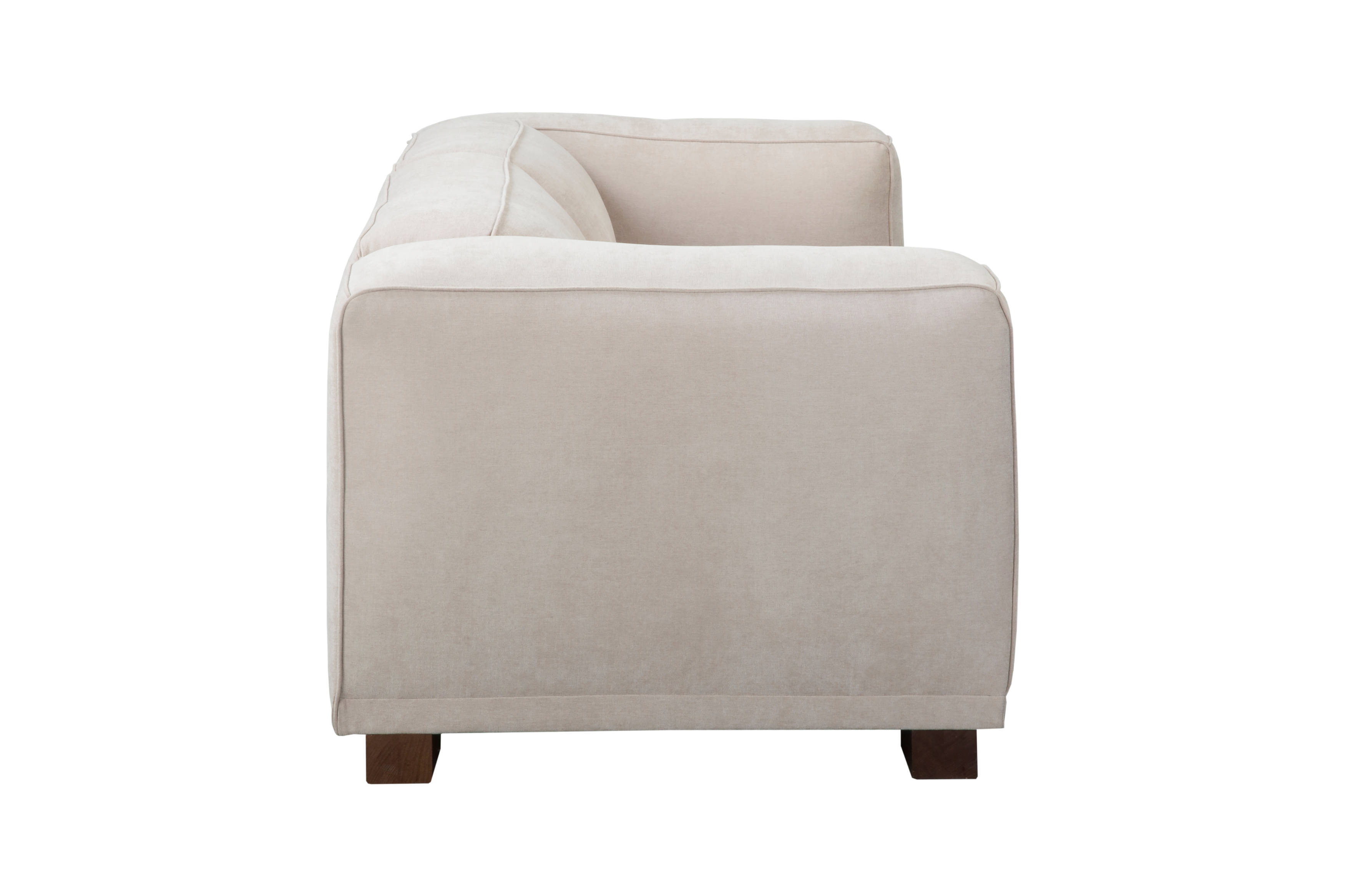 Canapé droit Poulbot en tissu chenille beige Paname Avenue, vue de profil sur fond blanc
