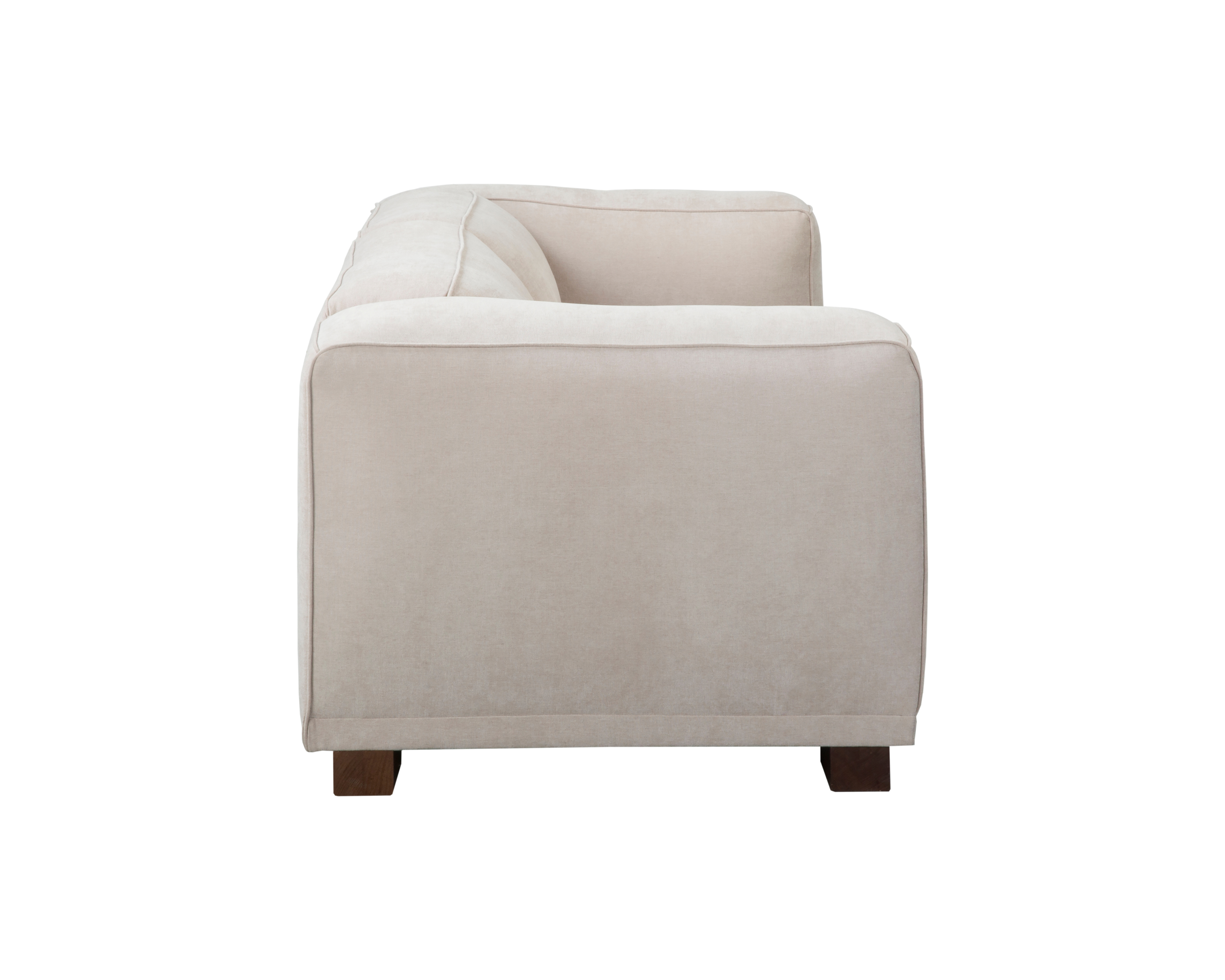 Canapé droit Poulbot en tissu chenille beige Paname Avenue, vue de profil sur fond blanc
