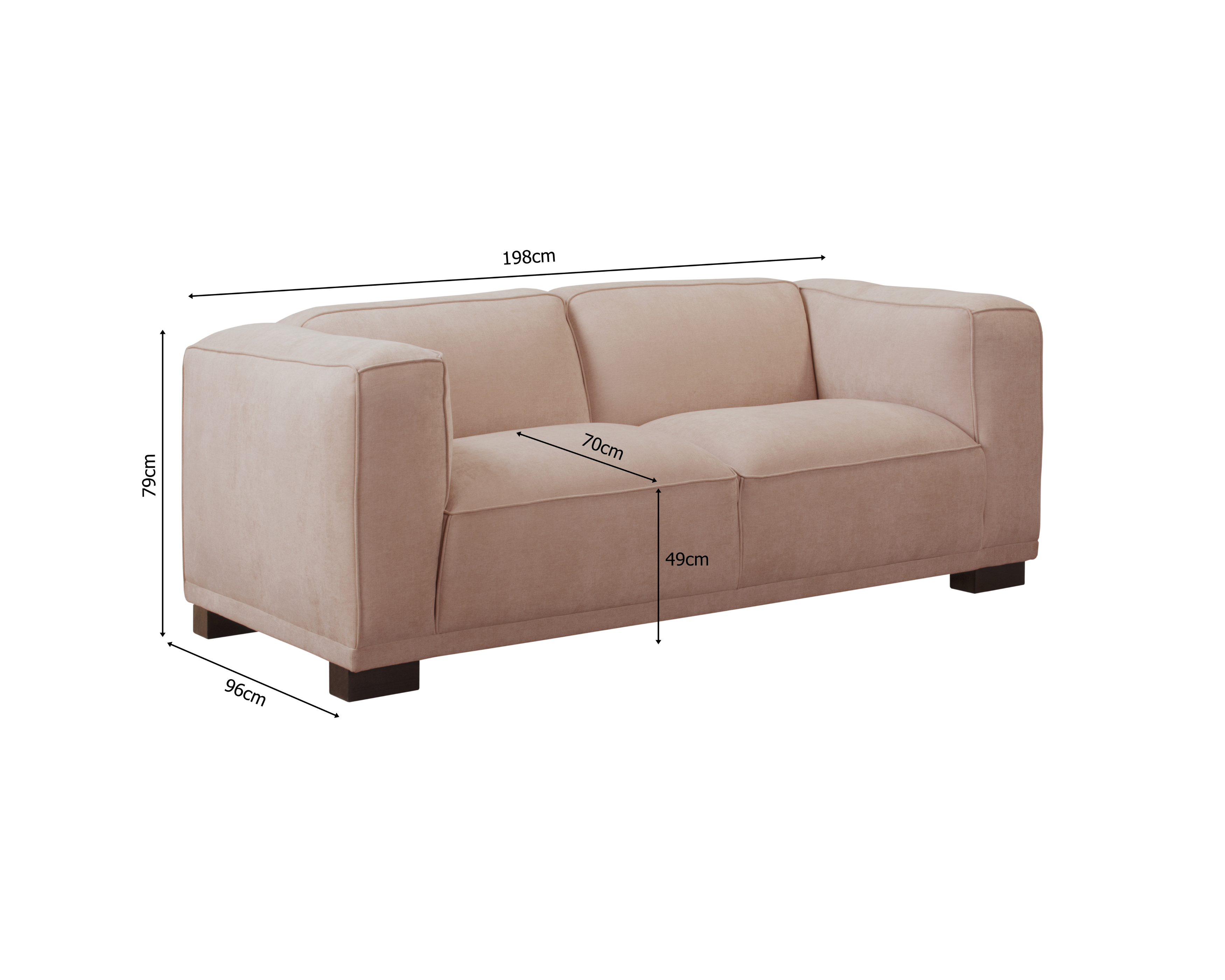 Canapé droit Poulbot en tissu chenille taupe Paname Avenue, schéma des dimensions