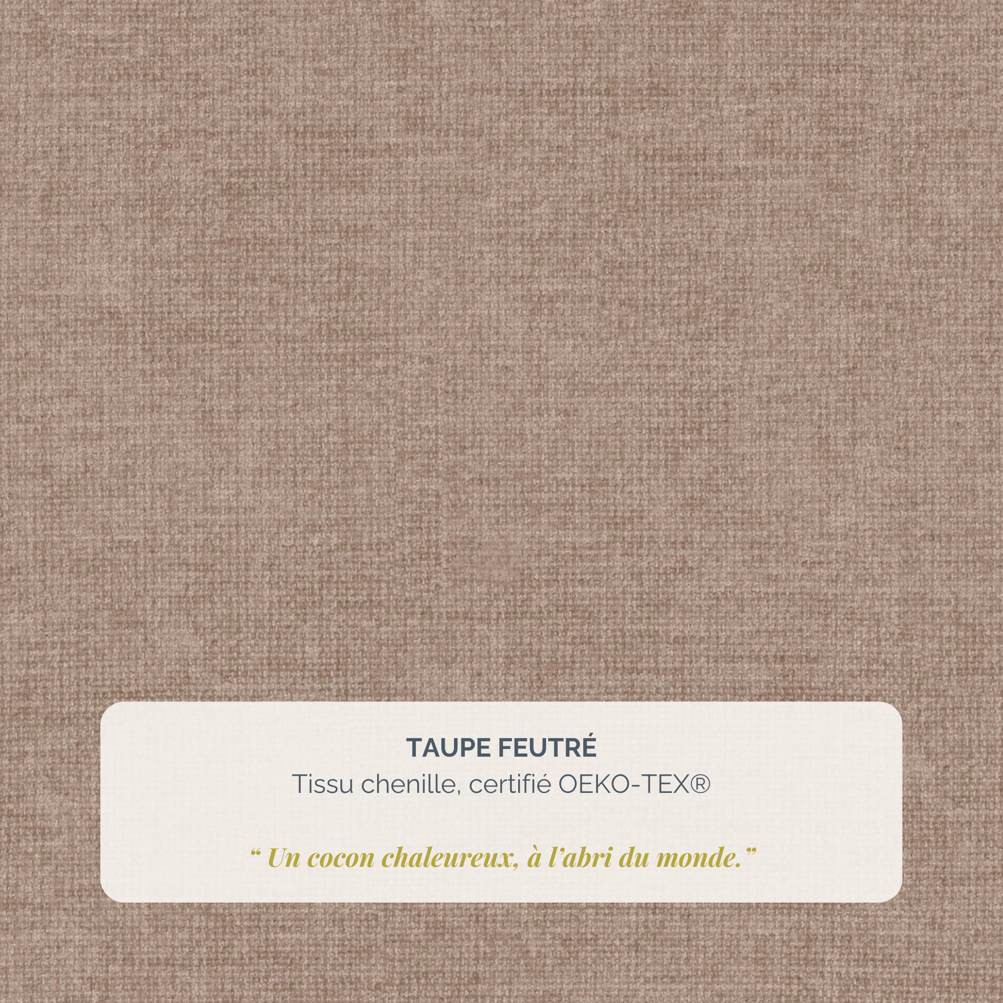 Canapé droit Poulbot en tissu chenille taupe Paname Avenue, détail de la texture du revêtement