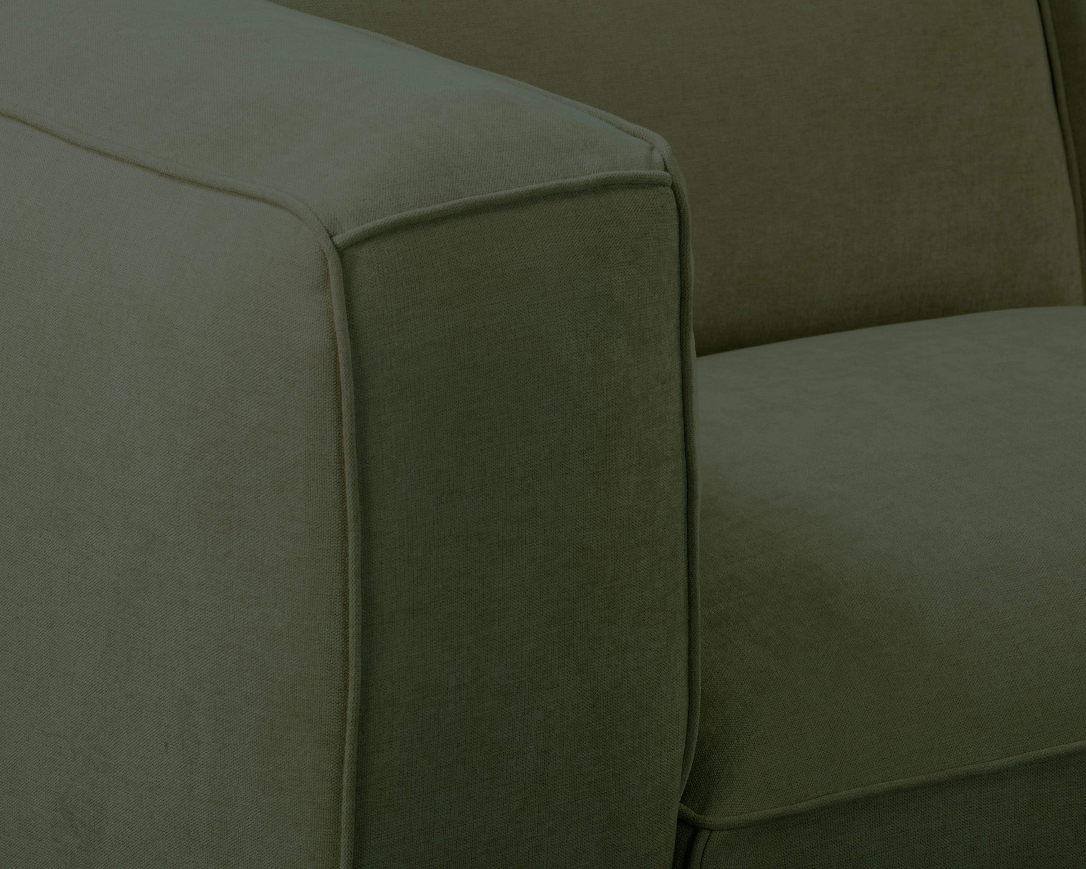 Canapé droit Poulbot en tissu chenille vert Paname Avenue, zoom sur l’accoudoir
