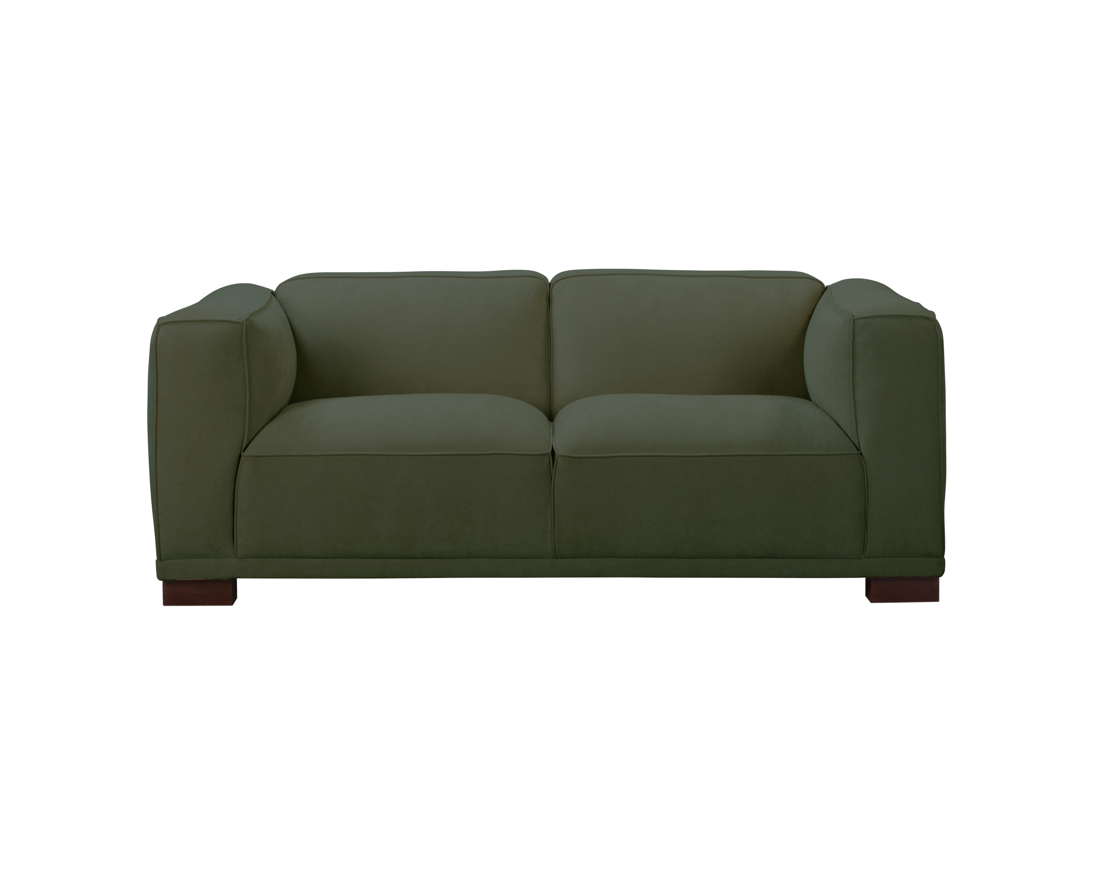 Canapé droit Poulbot en tissu chenille vert Paname Avenue, vue de face sur fond blanc