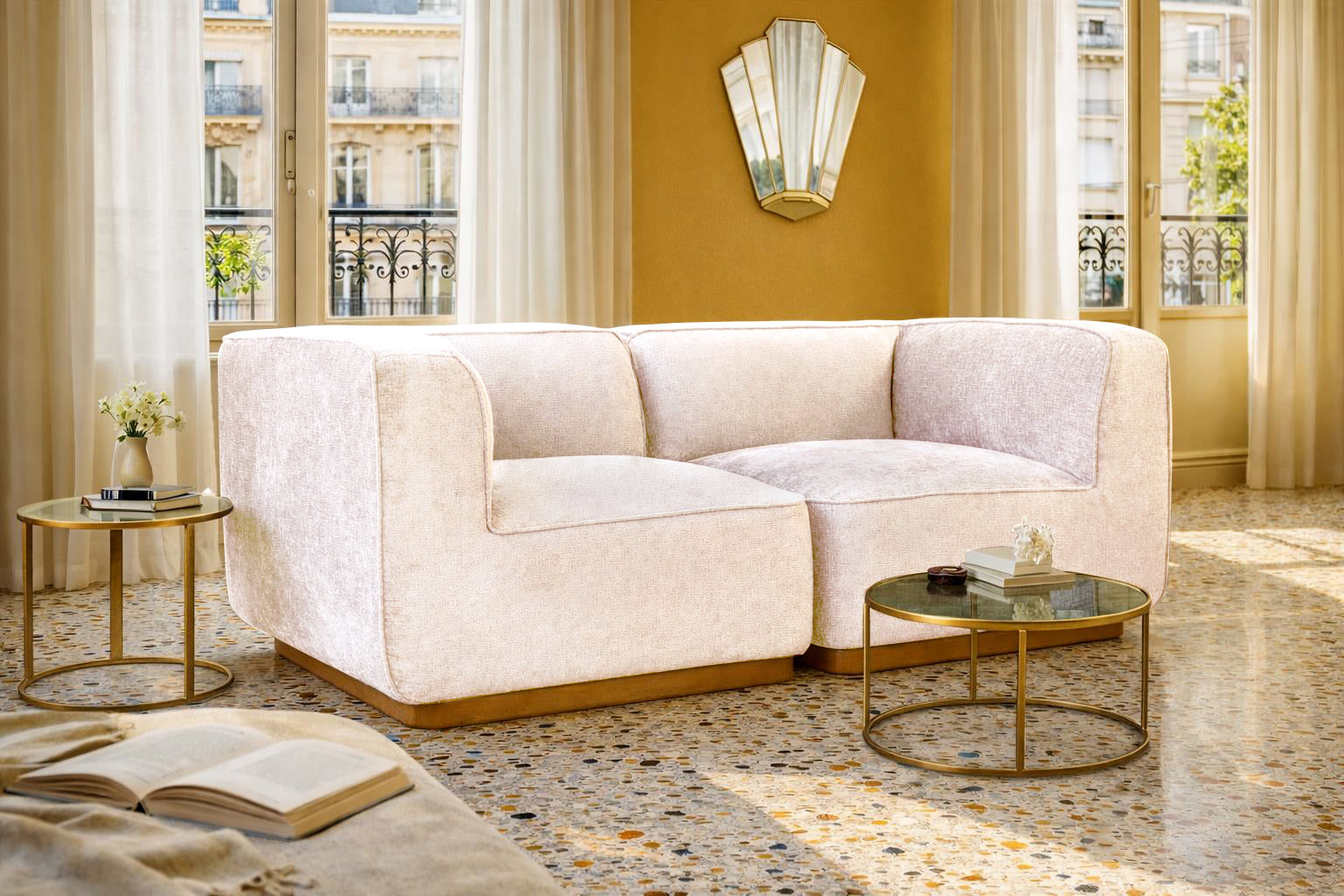 Canapé droit Saint-Maur en tissu chenille beige Paname Avenue, dans un décor inspire au quartier parisien