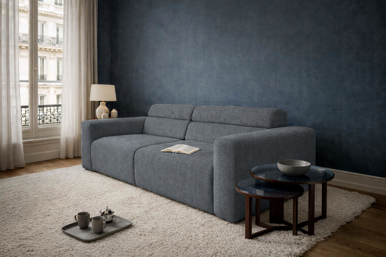 Canapé droit Sommerard en tissu chenille anthracite Paname Avenue, dans un décor inspire au quartier parisien