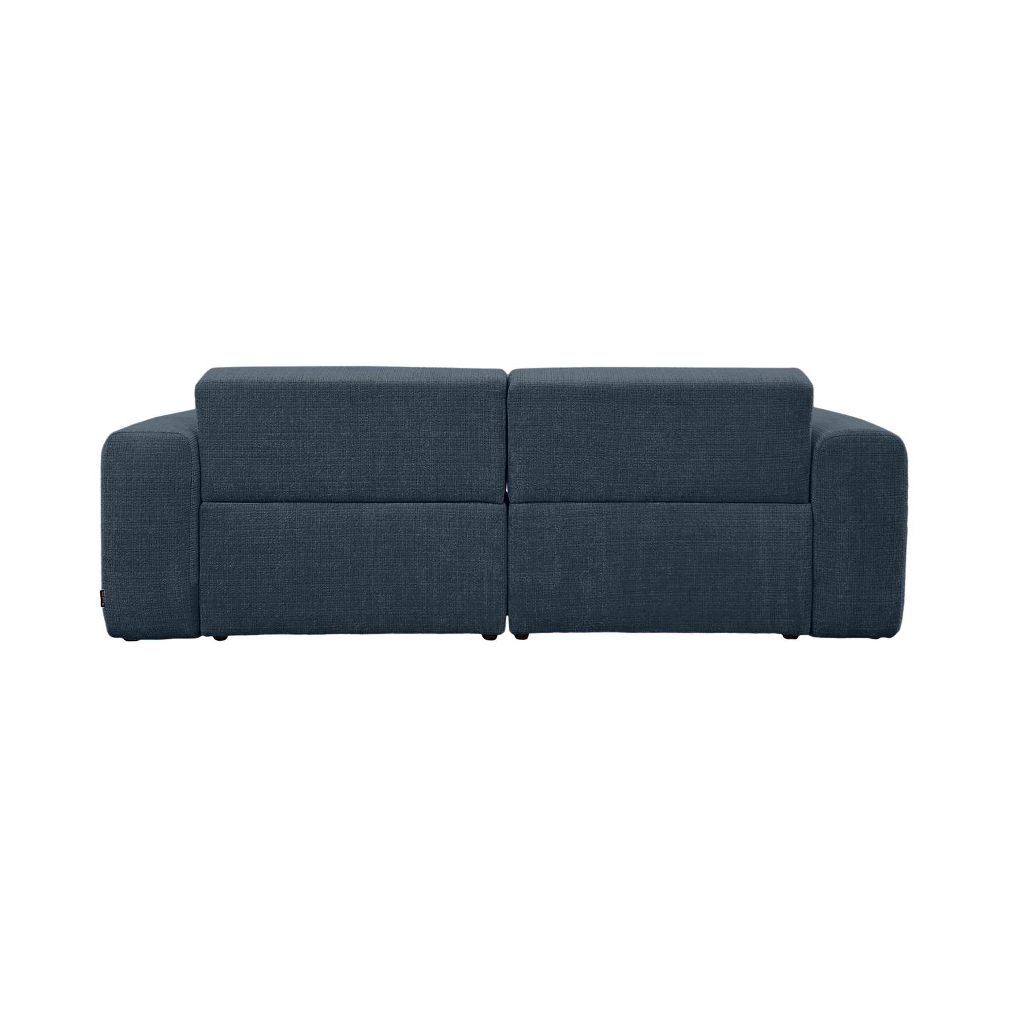 Canapé droit Sommerard en tissu chenille bleu Paname Avenue, vue arrière sur fond blanc