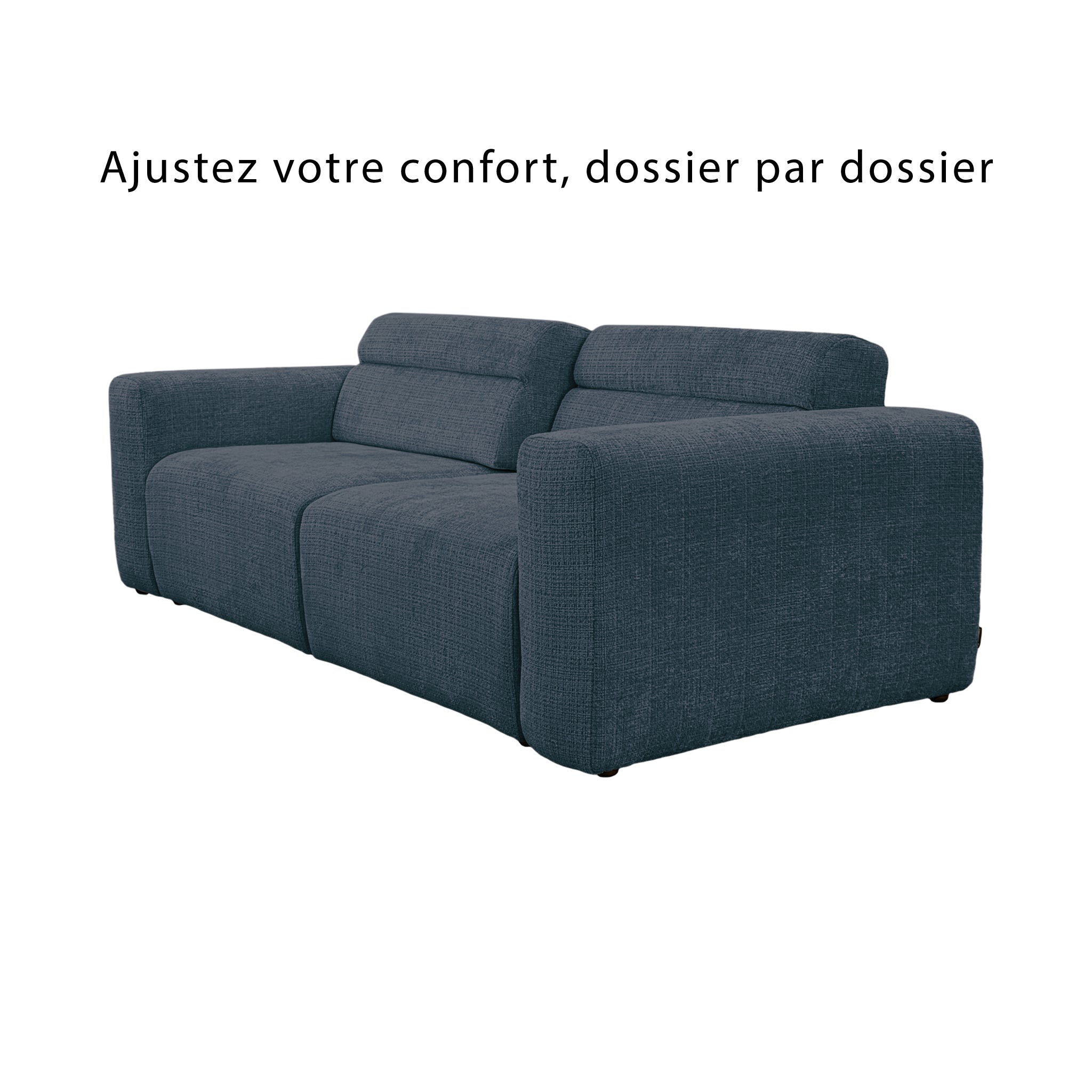 Canapé droit Sommerard en tissu chenille bleu Paname Avenue, vue sur les dossiers ajustables