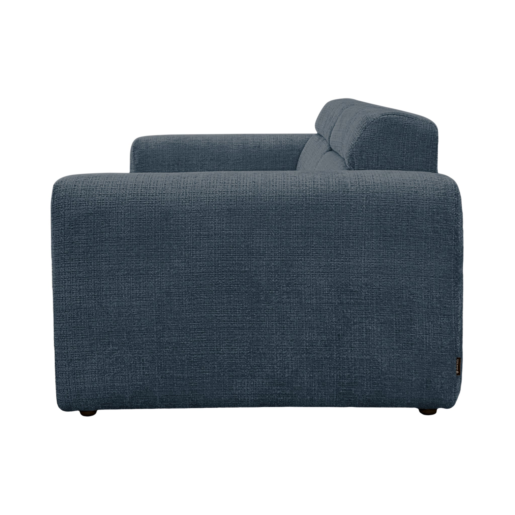 Canapé droit Sommerard en tissu chenille bleu Paname Avenue, vue de profil sur fond blanc