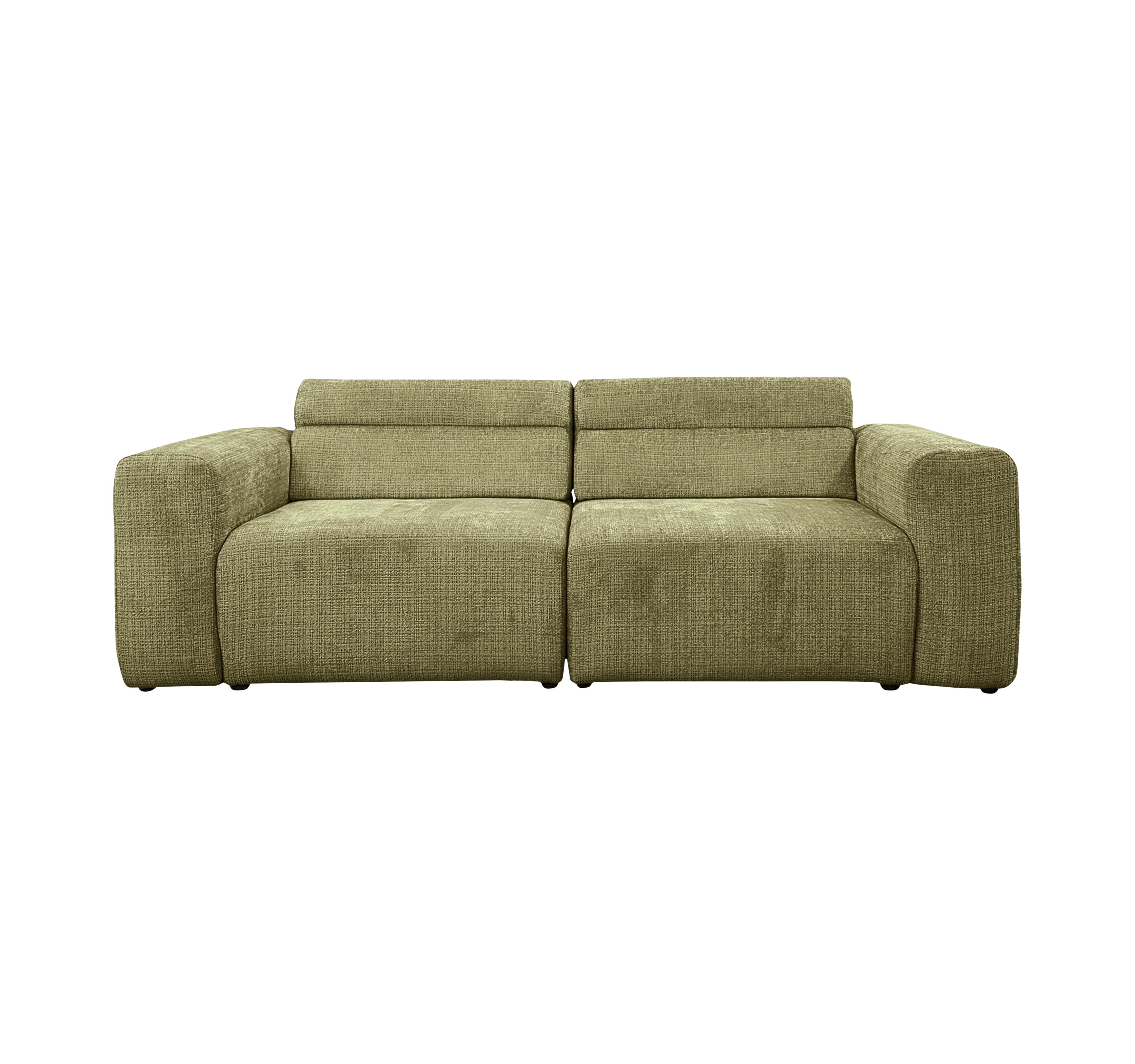 Canapé droit Sommerard en tissu chenille vert olive Paname Avenue, vue de face sur fond blanc