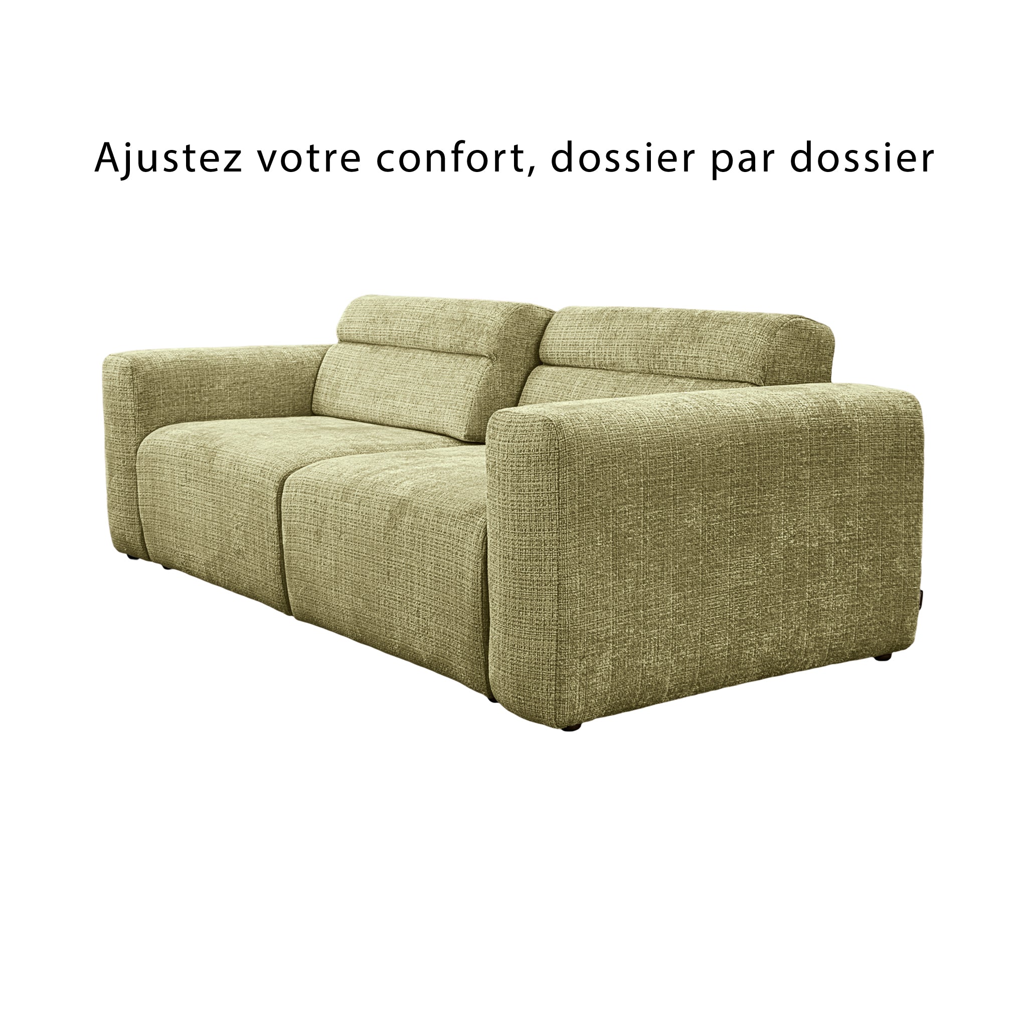 Canapé droit Sommerard en tissu chenille vert olive Paname Avenue, vue sur les dossiers ajustables