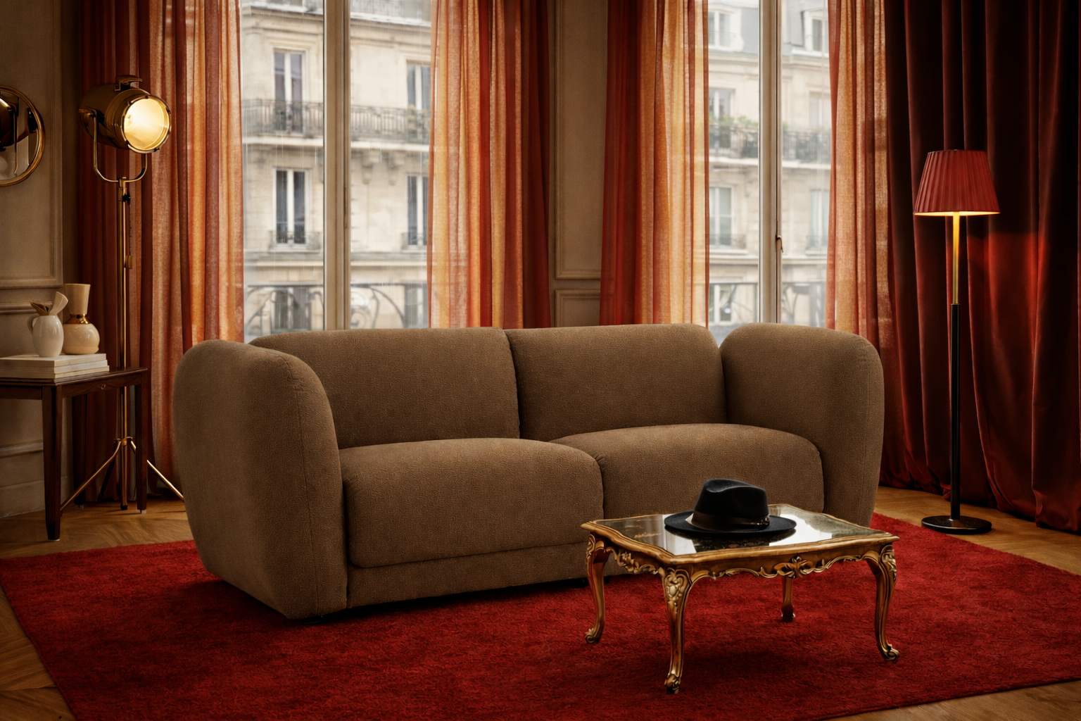 Canapé Pigalle de Paname Avenue dans un salon style éclectique chic avec une forte influence vintage et parisienne.