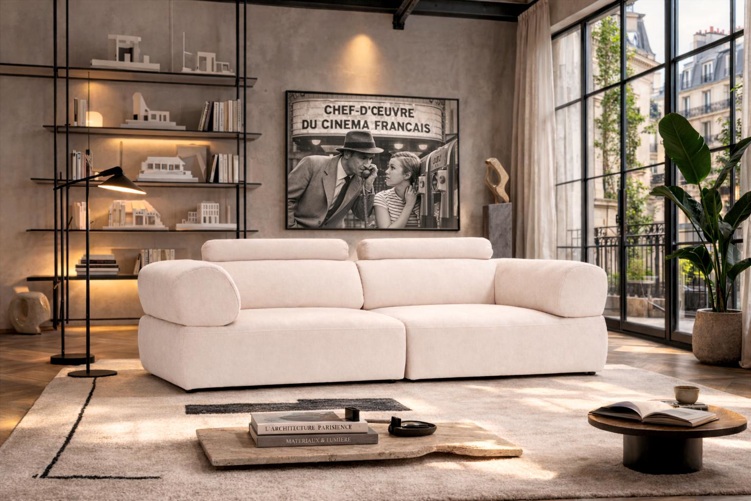 Canapé Réaumur dans un salon au décor cinématographique dans paris par Paname Avenue