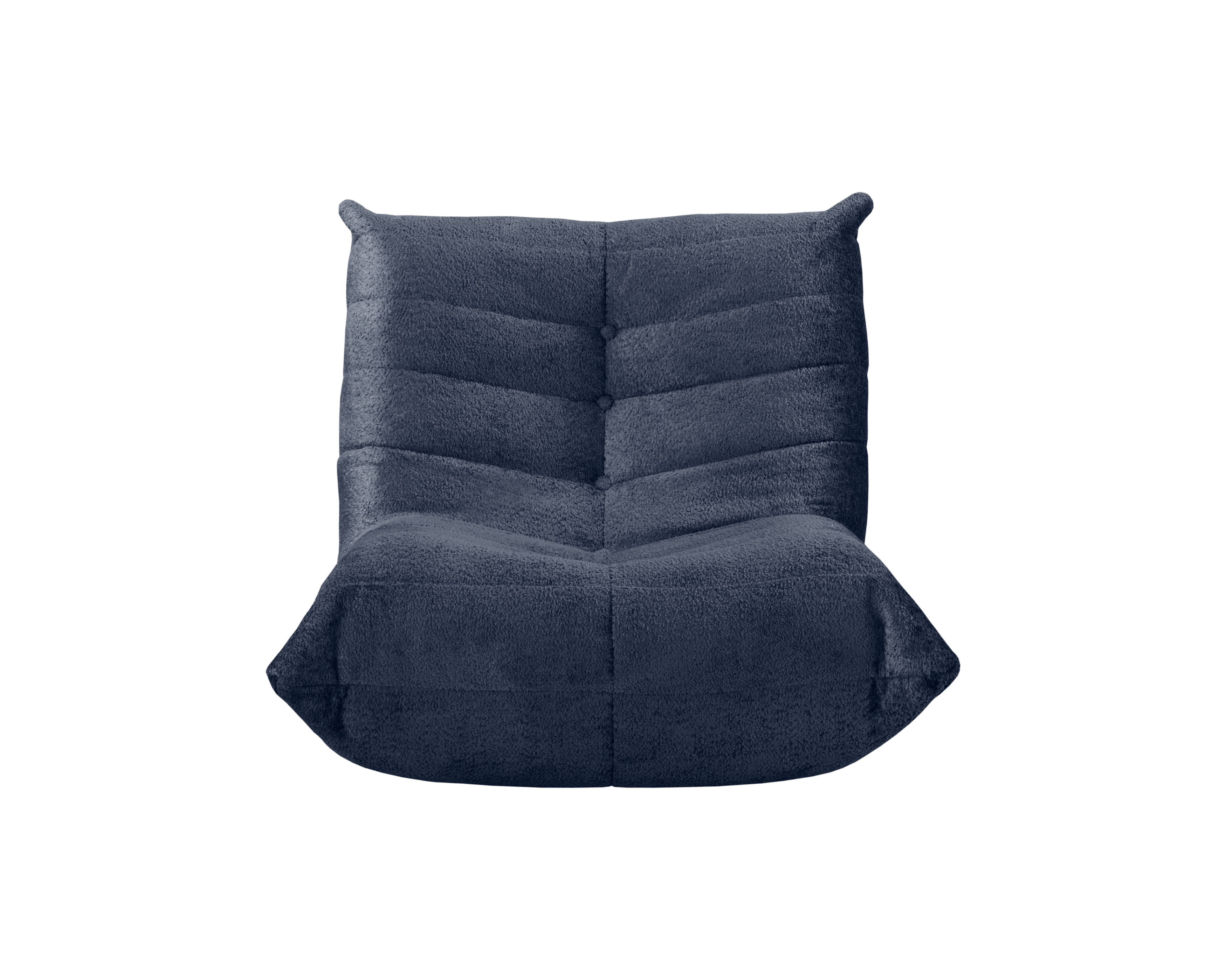 Fauteuil Moret en tissu chenille bleu Paname Avenue, vue de face sur fond blanc
