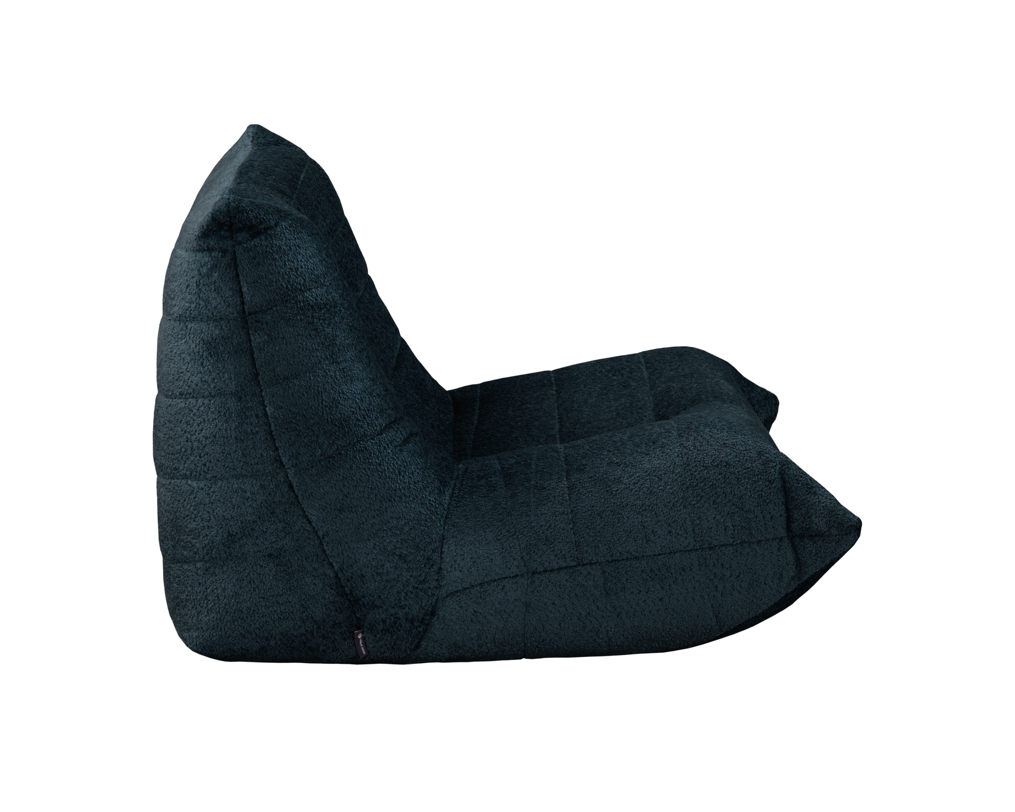 Fauteuil Moret en tissu chenille bleu foncé Paname Avenue, vue de profil sur fond blanc