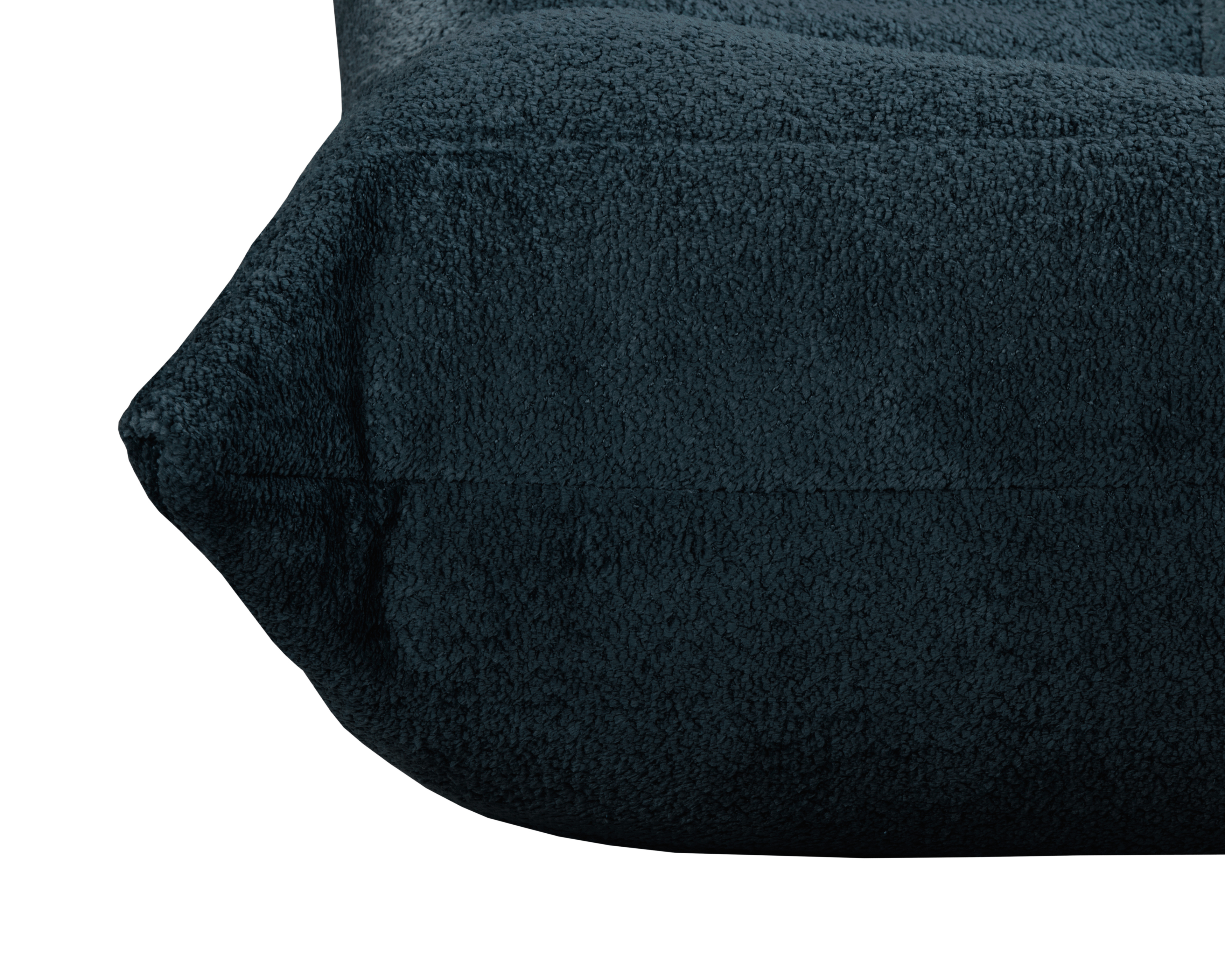 Fauteuil Moret en tissu chenille bleu foncé Paname Avenue, zoom sur l'assise