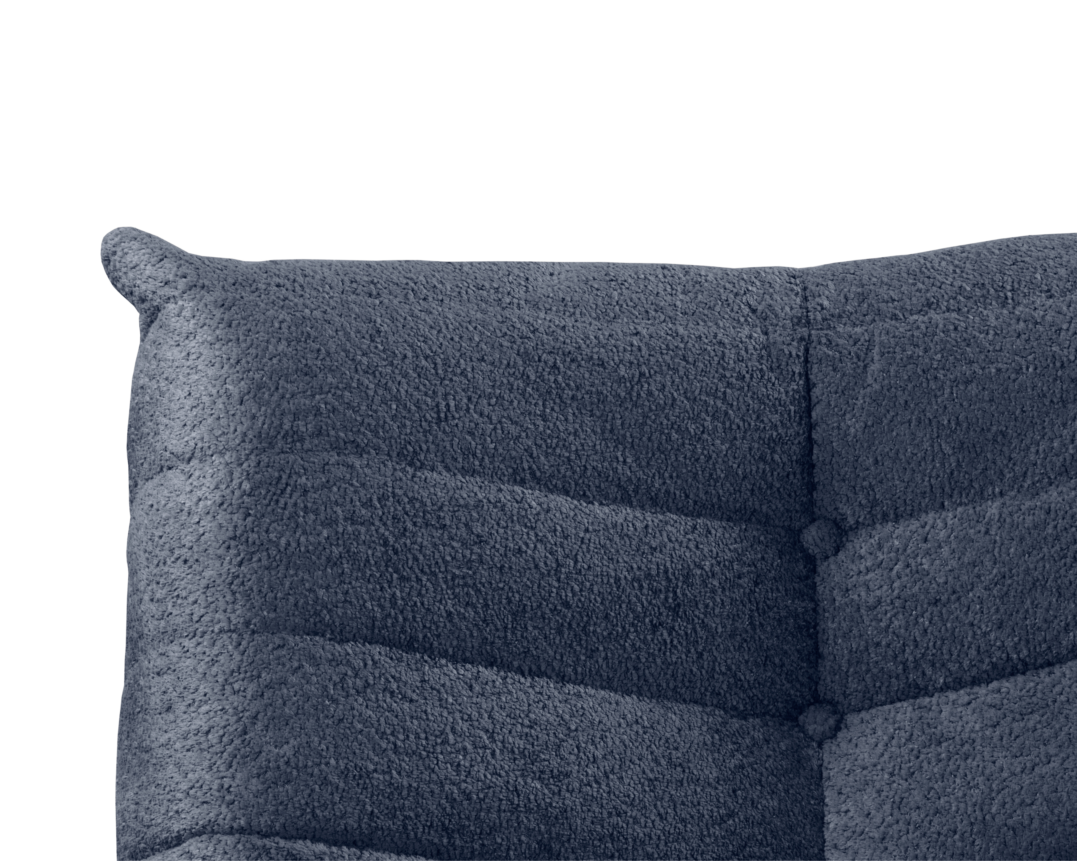 Fauteuil Moret en tissu chenille bleu Paname Avenue, zoom sur la finition 