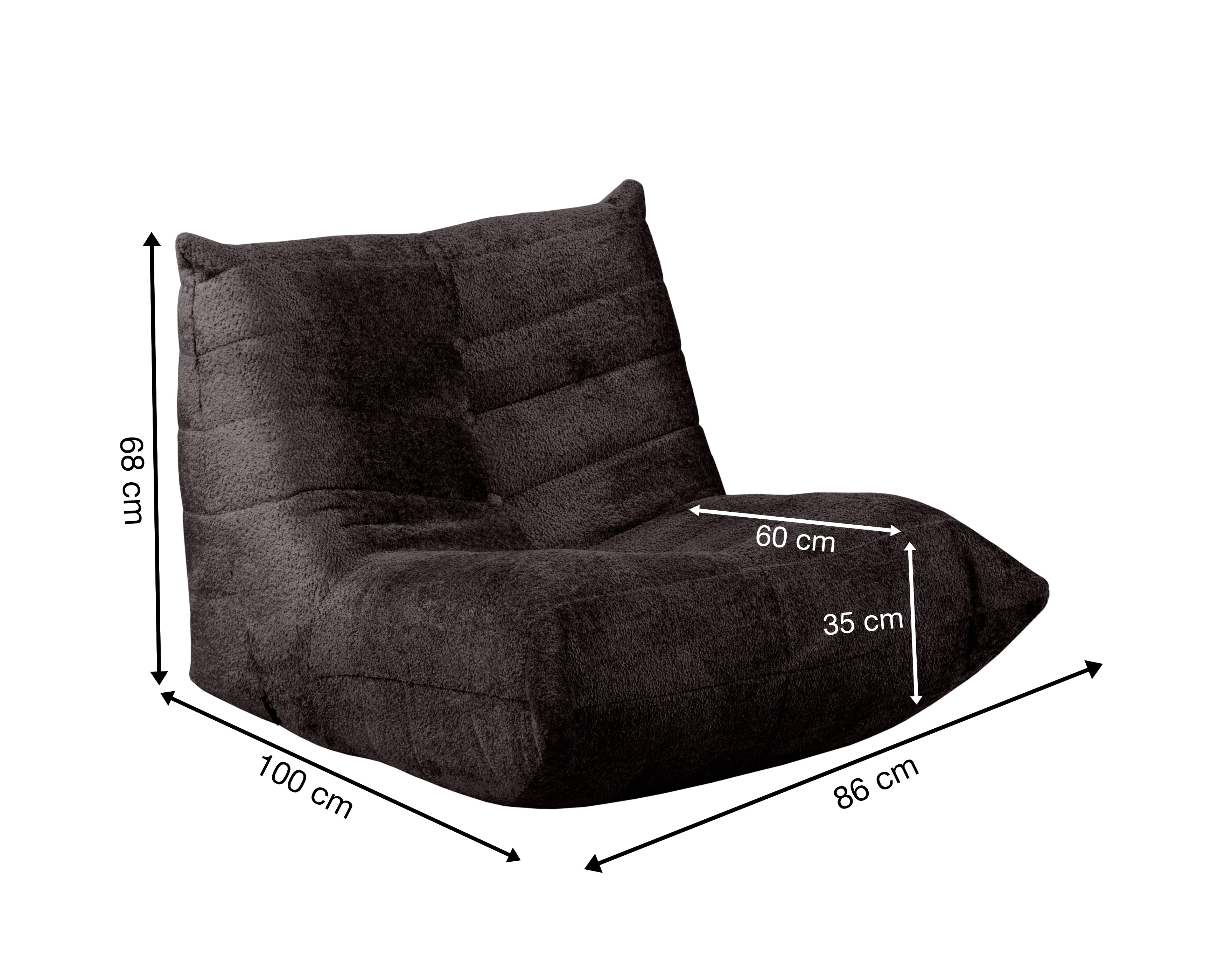 Fauteuil Moret en tissu chenille marron Paname Avenue, schéma des dimensions