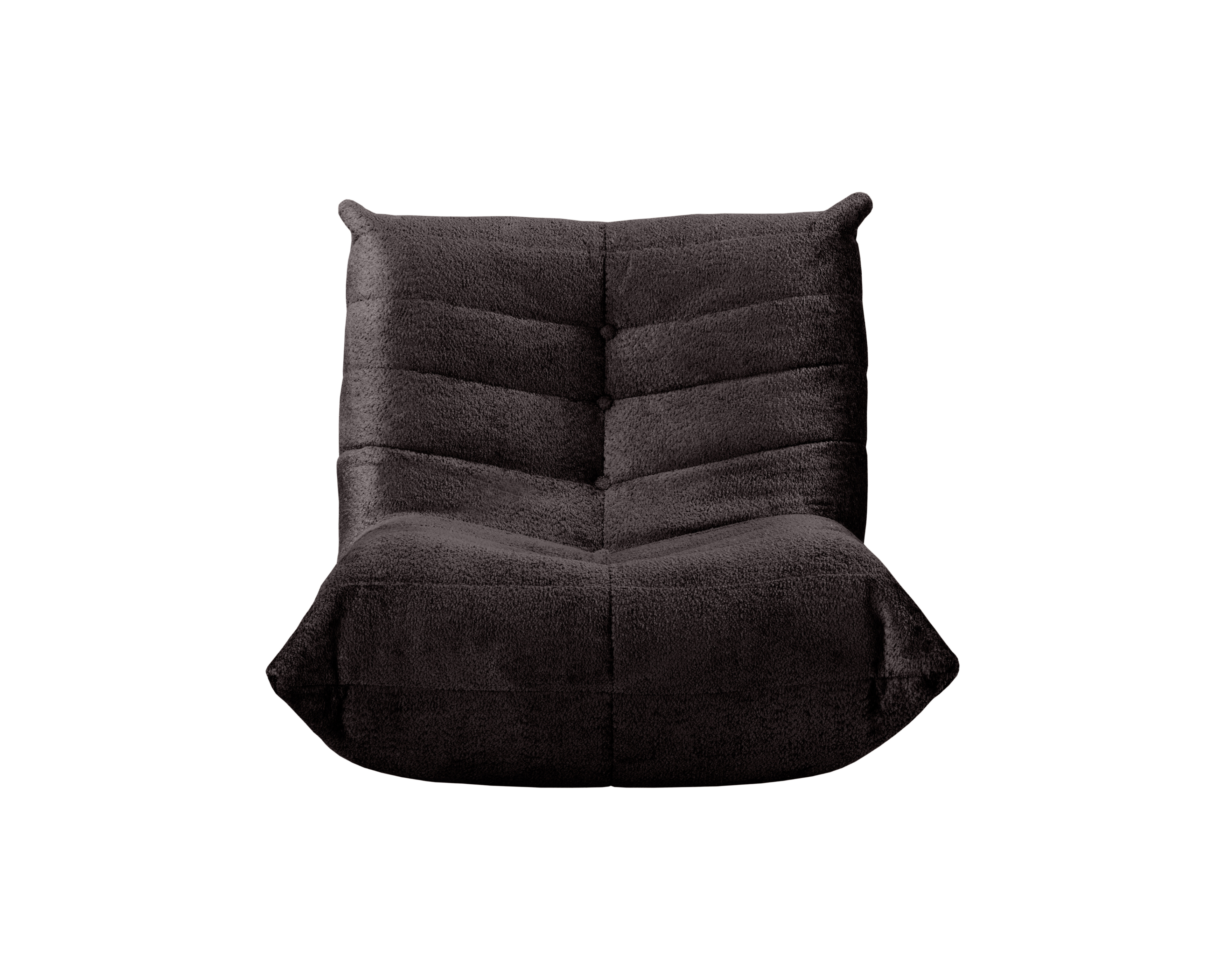 Fauteuil Moret en tissu chenille marron Paname Avenue, vue de face sur fond blanc