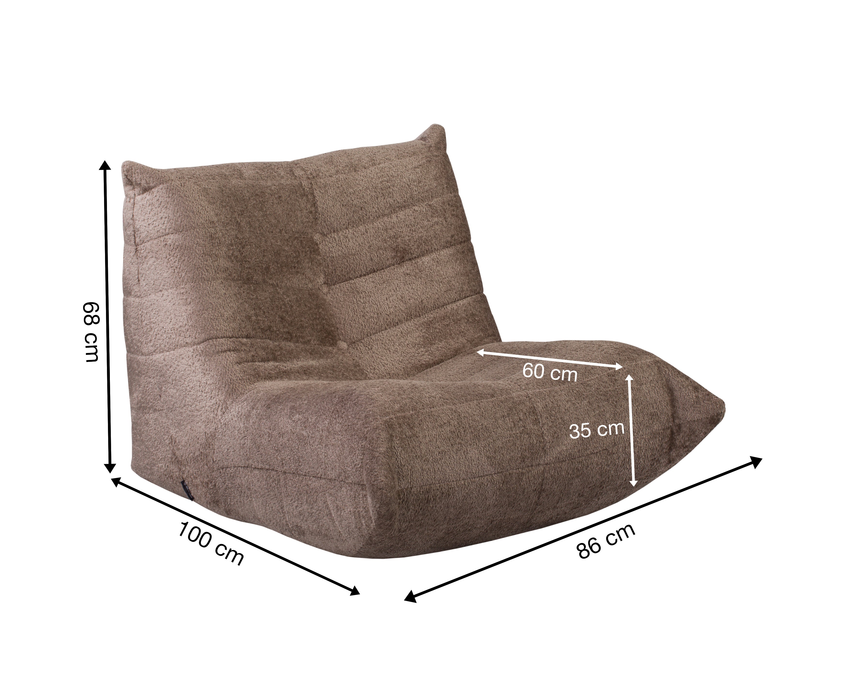 Fauteuil Moret en tissu chenille taupe Paname Avenue, schéma des dimensions