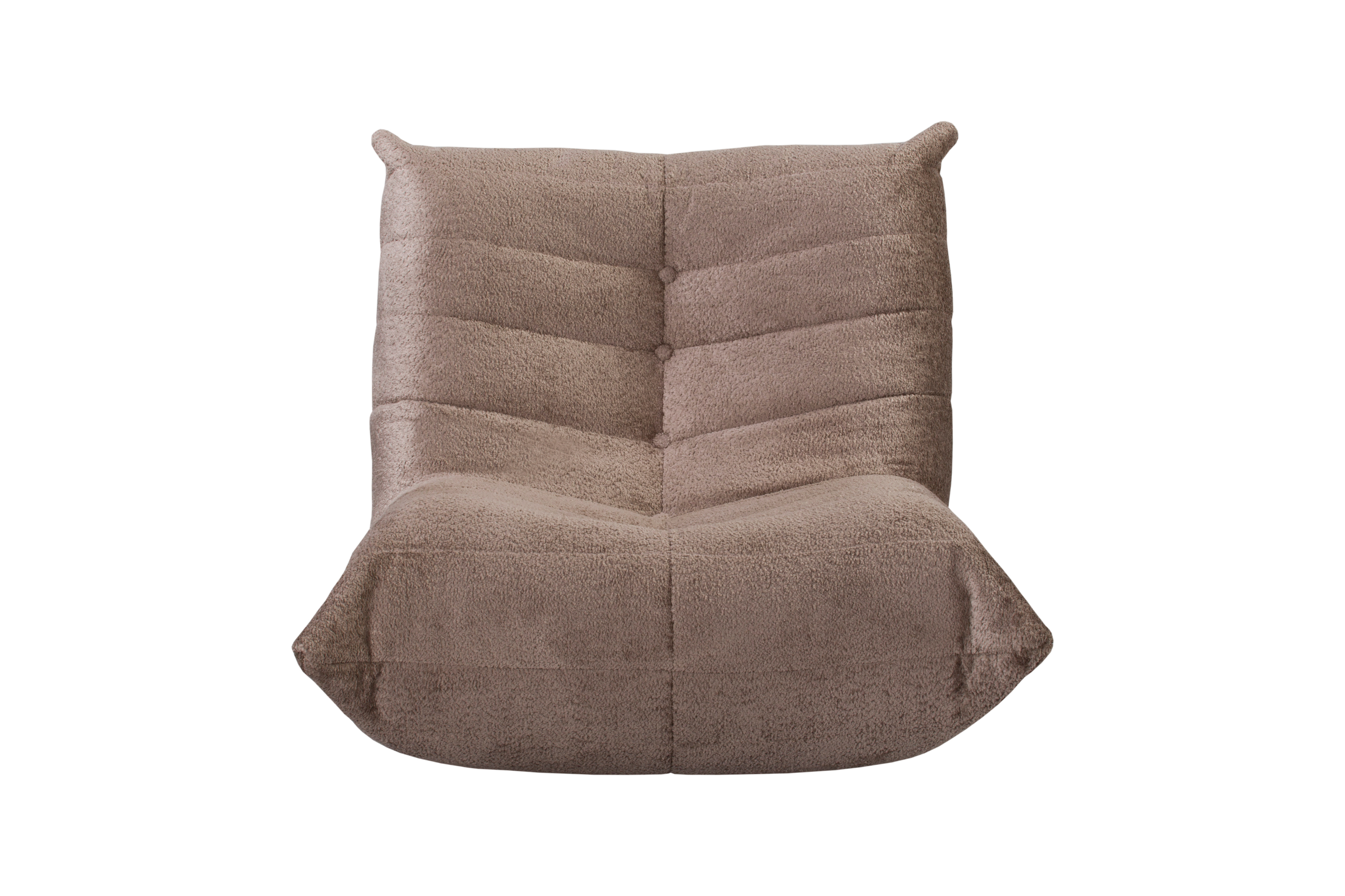 Fauteuil Moret en tissu chenille taupe Paname Avenue, vue de face sur fond blanc