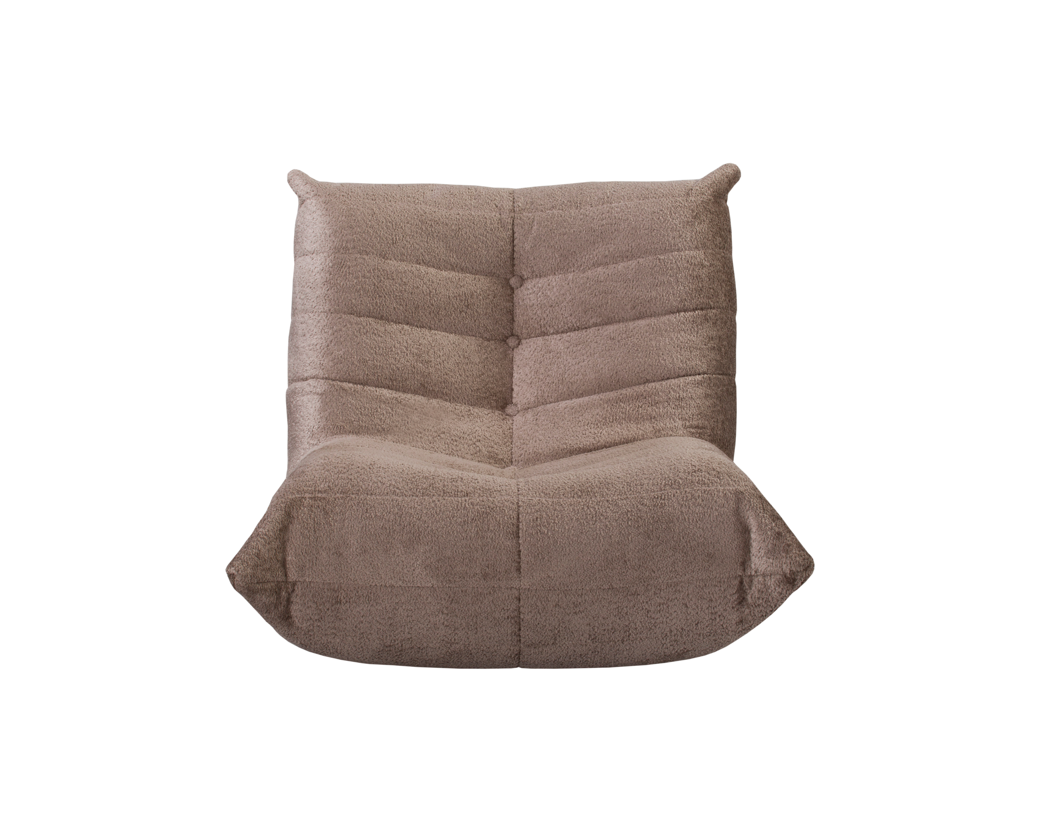 Fauteuil Moret en tissu chenille taupe Paname Avenue, vue de face sur fond blanc