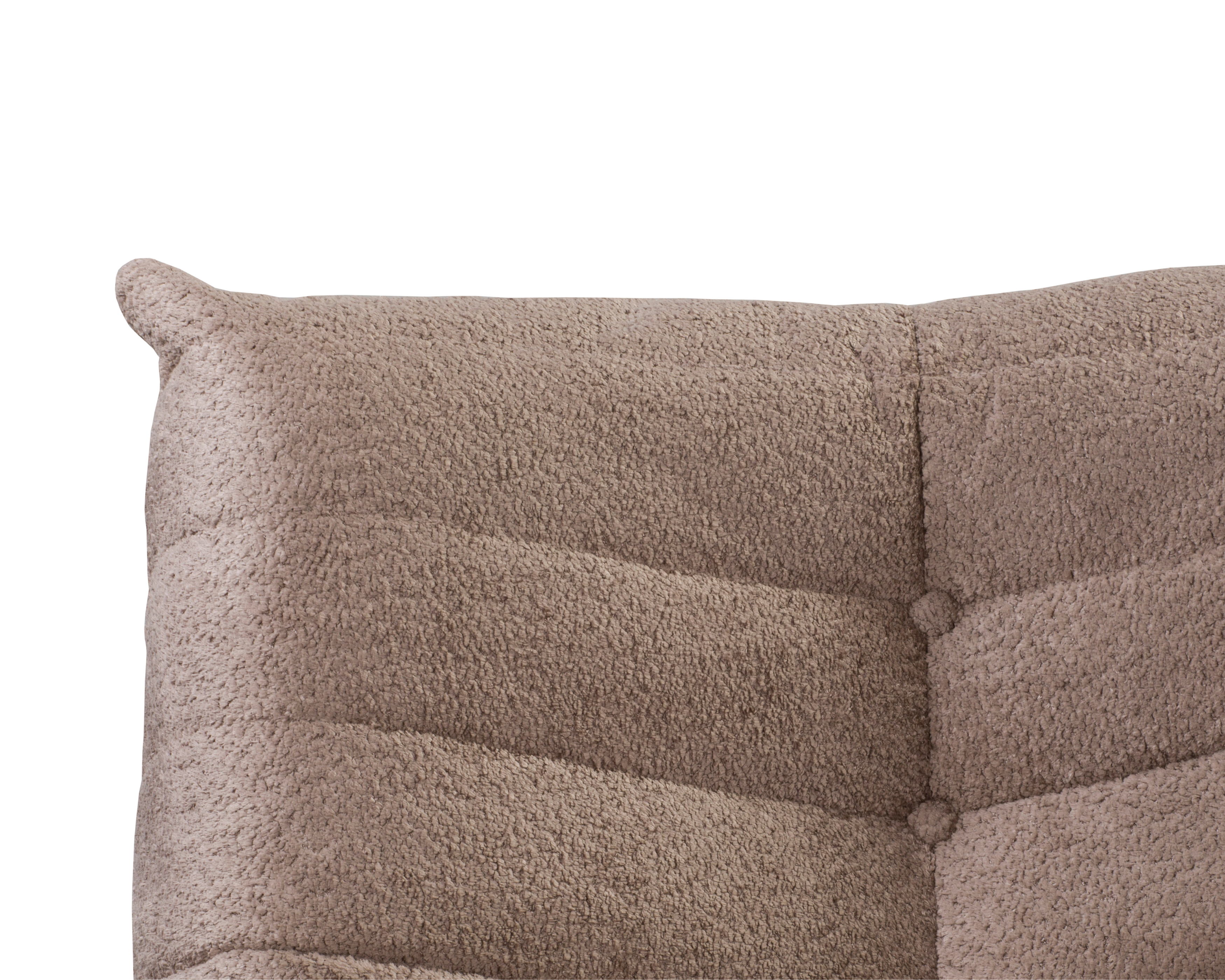 Fauteuil Moret en tissu chenille taupe Paname Avenue, zoom sur la finition 