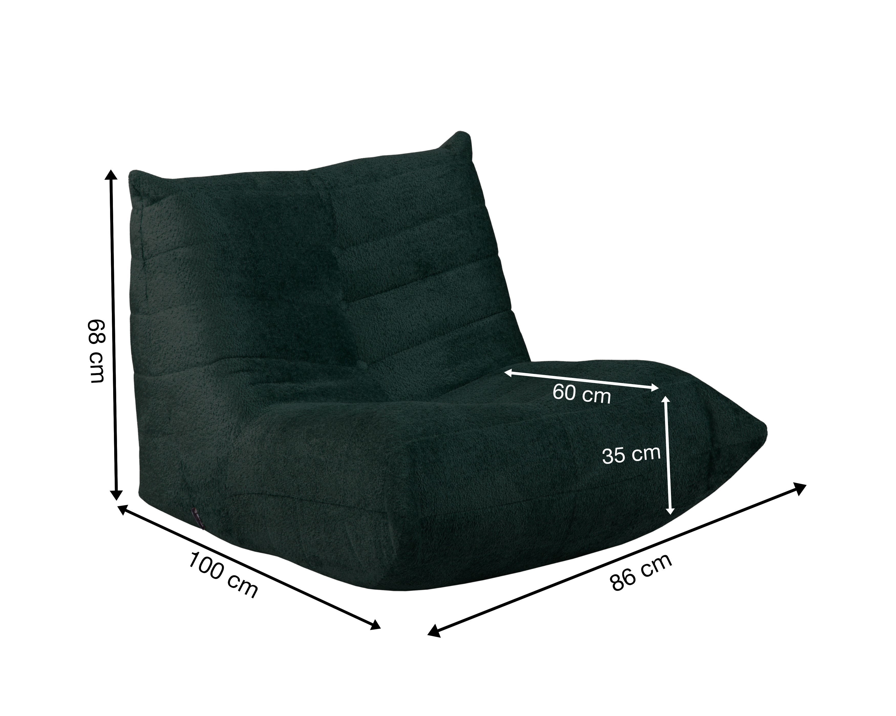 Fauteuil Moret en tissu chenille vert Paname Avenue, schéma des dimensions