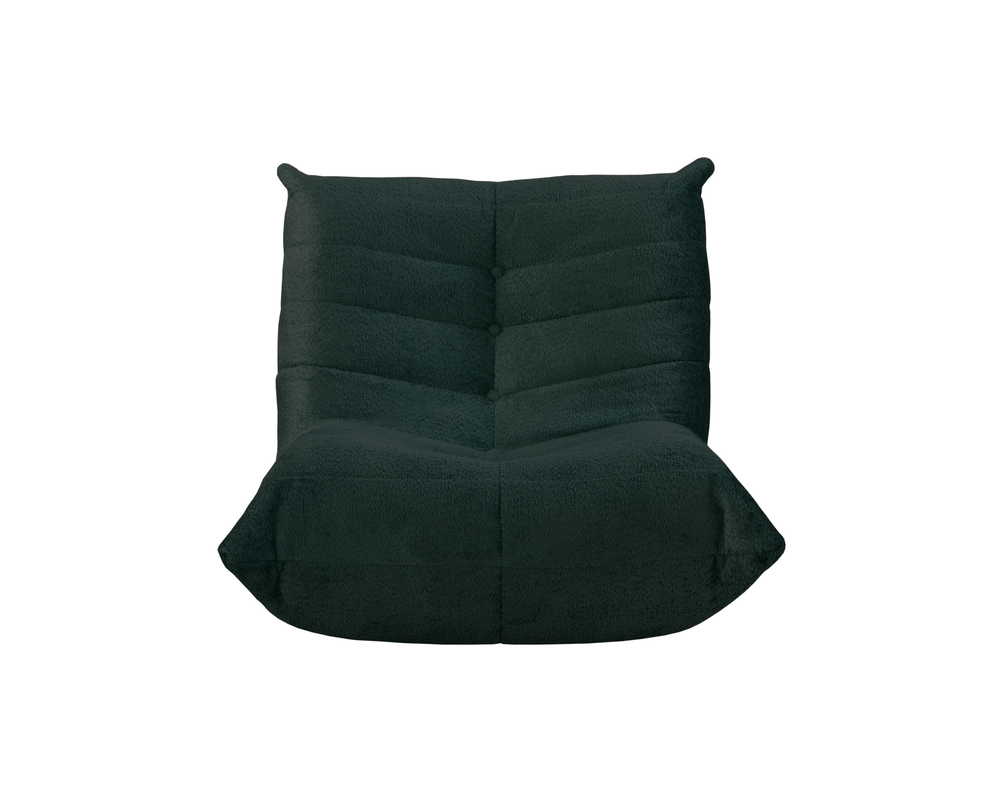 Fauteuil Moret en tissu chenille vert Paname Avenue, vue de face sur fond blanc