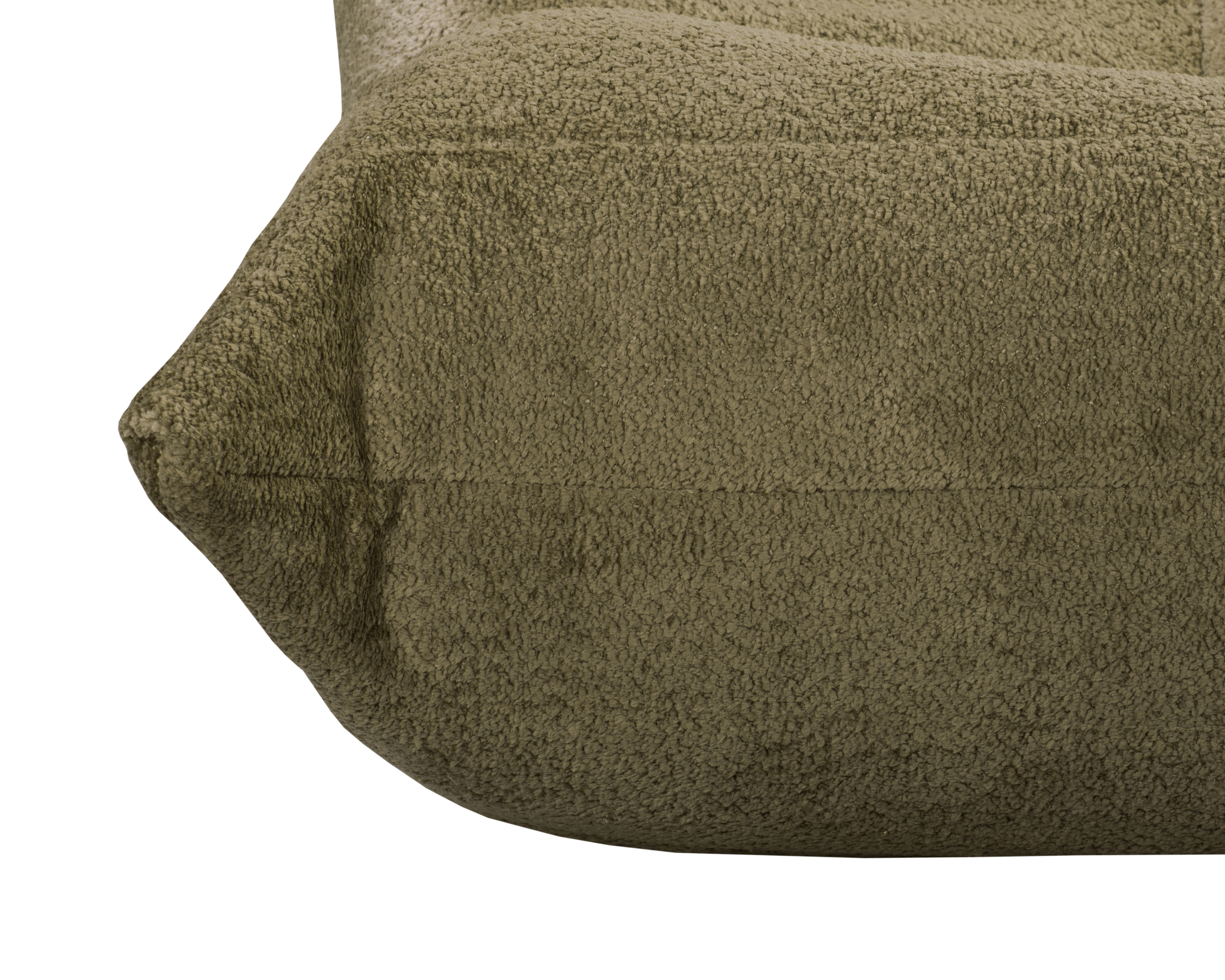 Fauteuil Moret en tissu chenille vert olive Paname Avenue, zoom sur l'assise