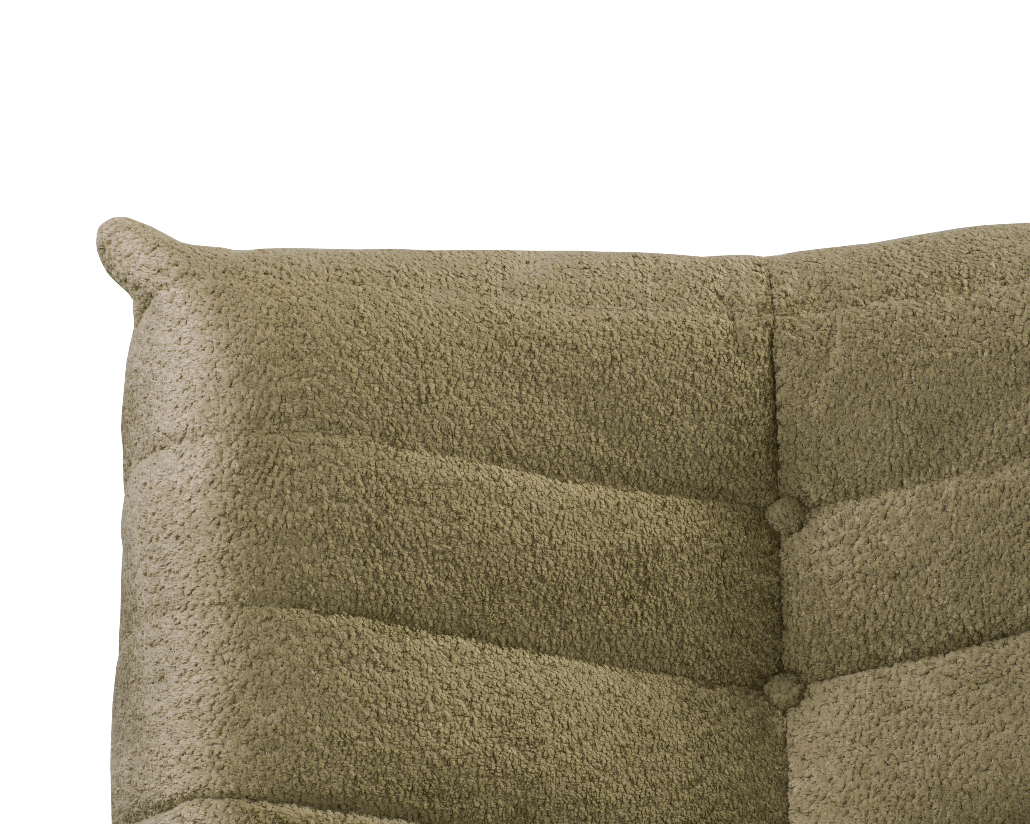 Fauteuil Moret en tissu chenille vert olive Paname Avenue, zoom sur la finition 